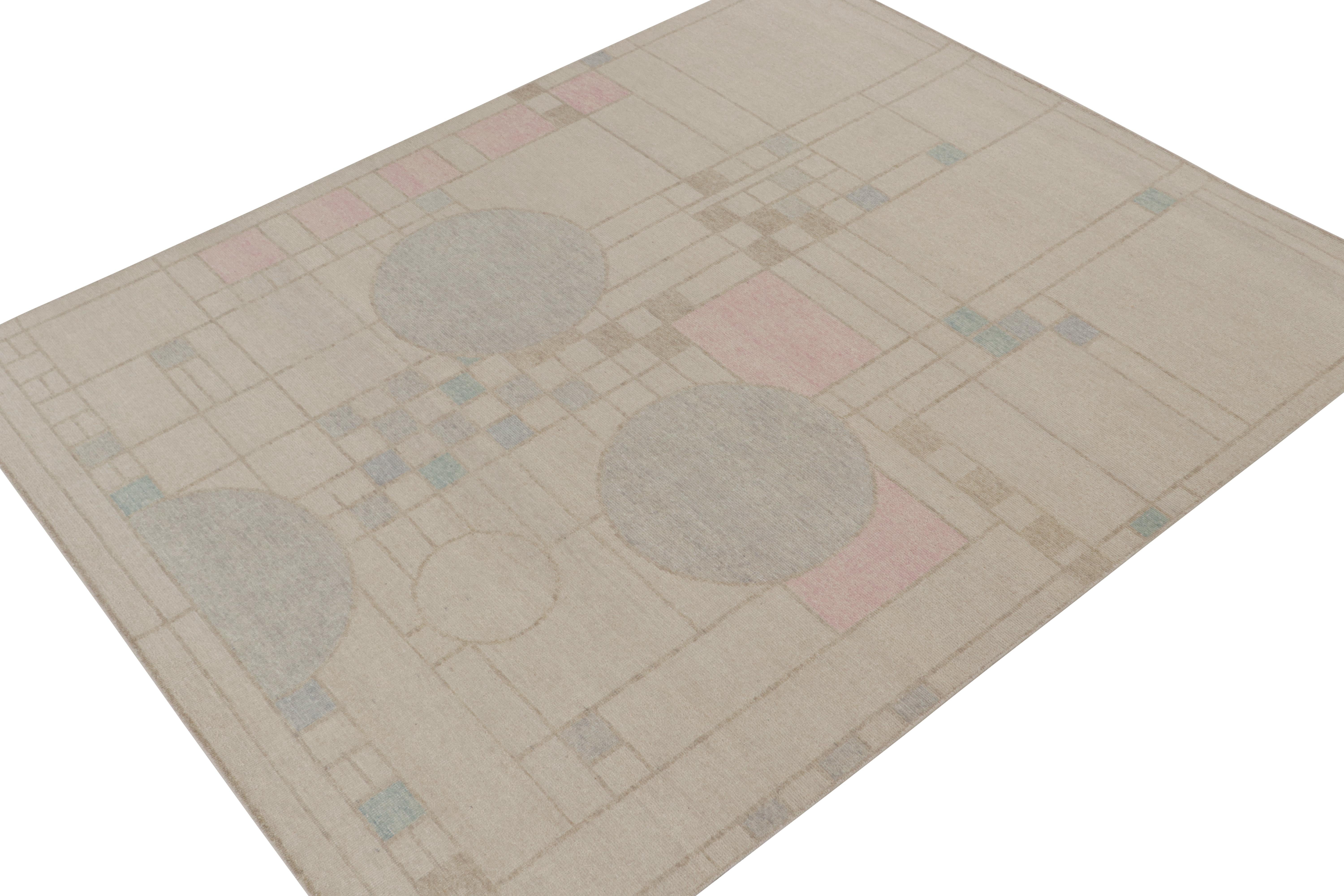 This 8x10 rug is a bold new addition to the Homage Collection by Rug & Kilim. Hand-knotted in wool, its design draws on mid-century modern rugs and recaptures it in distressed textural style.

Further on the Design:

This rug further evokes a