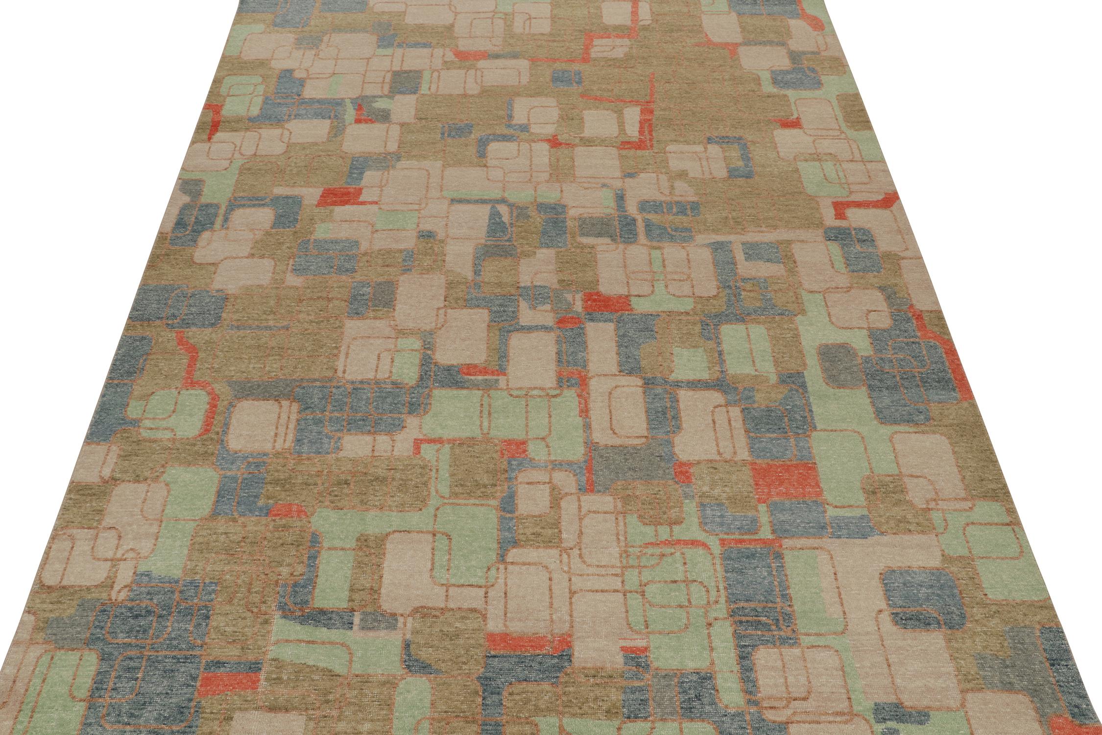 Mid-Century Modern Rug & Kilim’s Distressed Style Modern Rug in Polychromatic Geometric Patterns For Sale