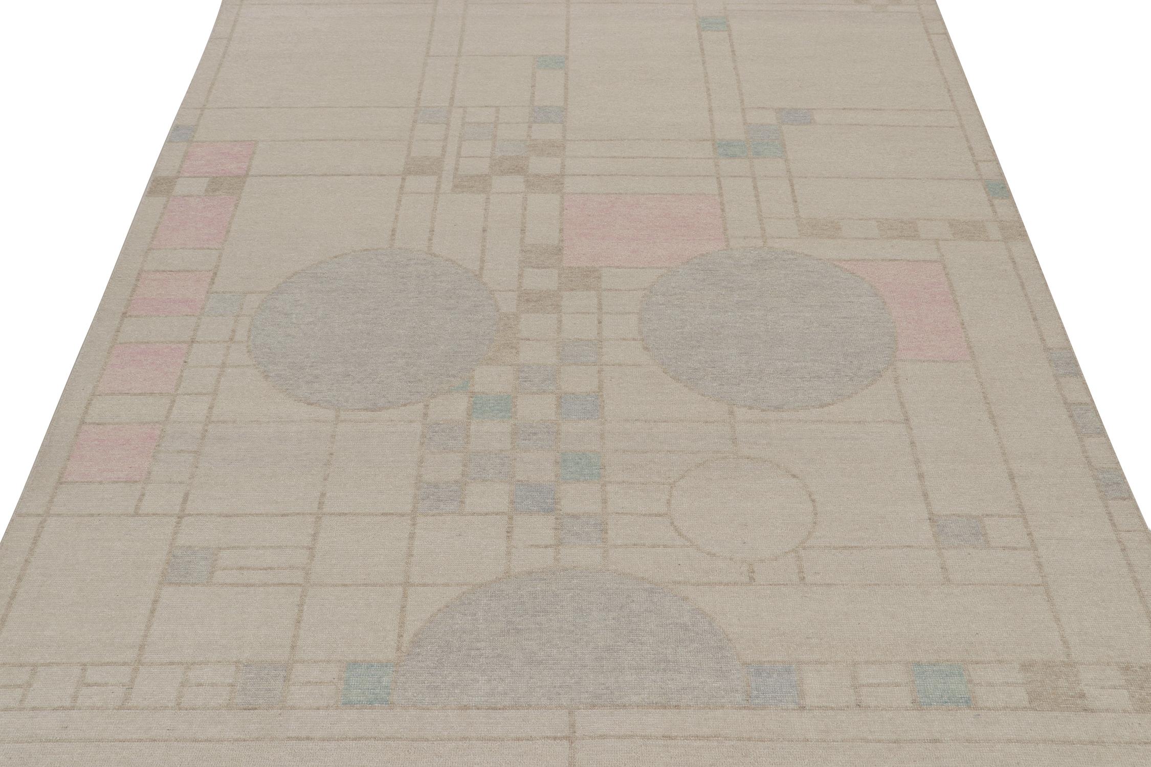 Mid-Century Modern Rug & Kilim’s Distressed Style Modern Rug in Polychromatic Geometric Patterns For Sale