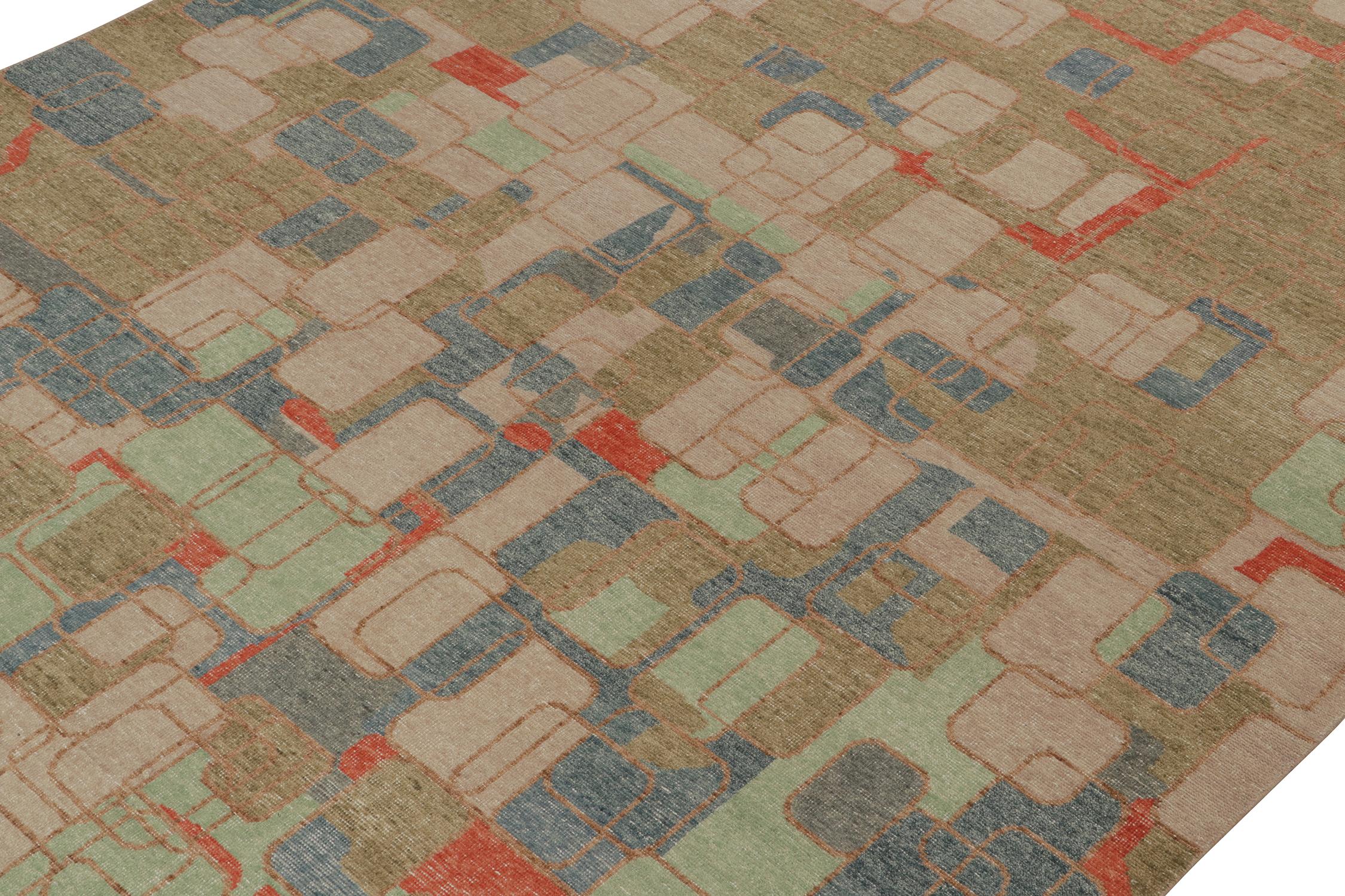 Indian Rug & Kilim’s Distressed Style Modern Rug in Polychromatic Geometric Patterns For Sale