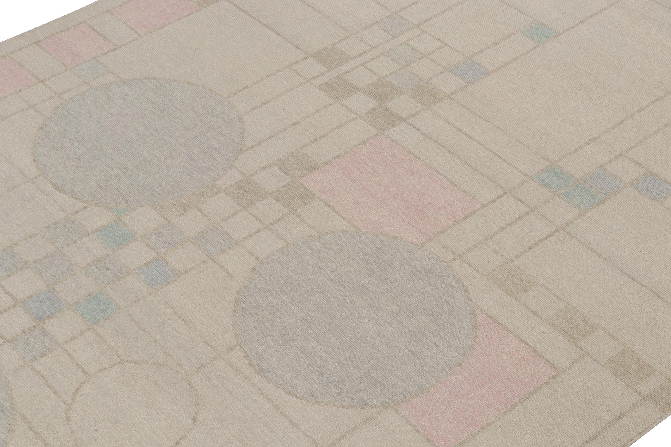 Indian Rug & Kilim’s Distressed Style Modern Rug in Polychromatic Geometric Patterns For Sale