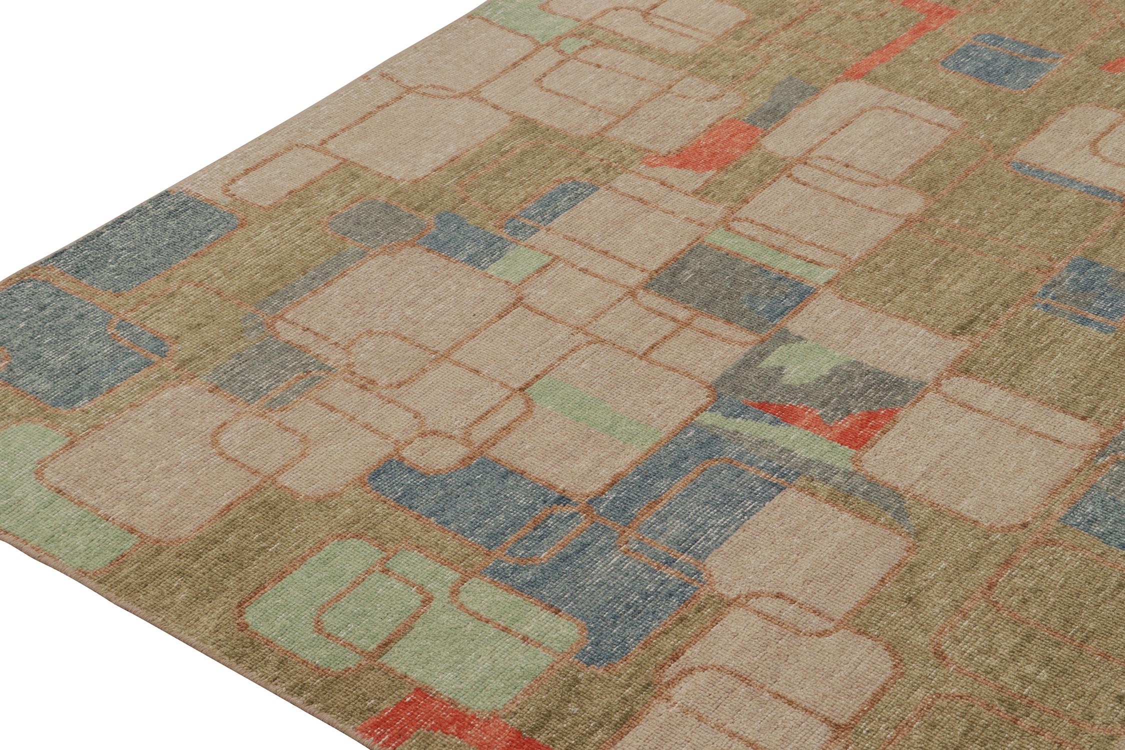 Hand-Knotted Rug & Kilim’s Distressed Style Modern Rug in Polychromatic Geometric Patterns For Sale