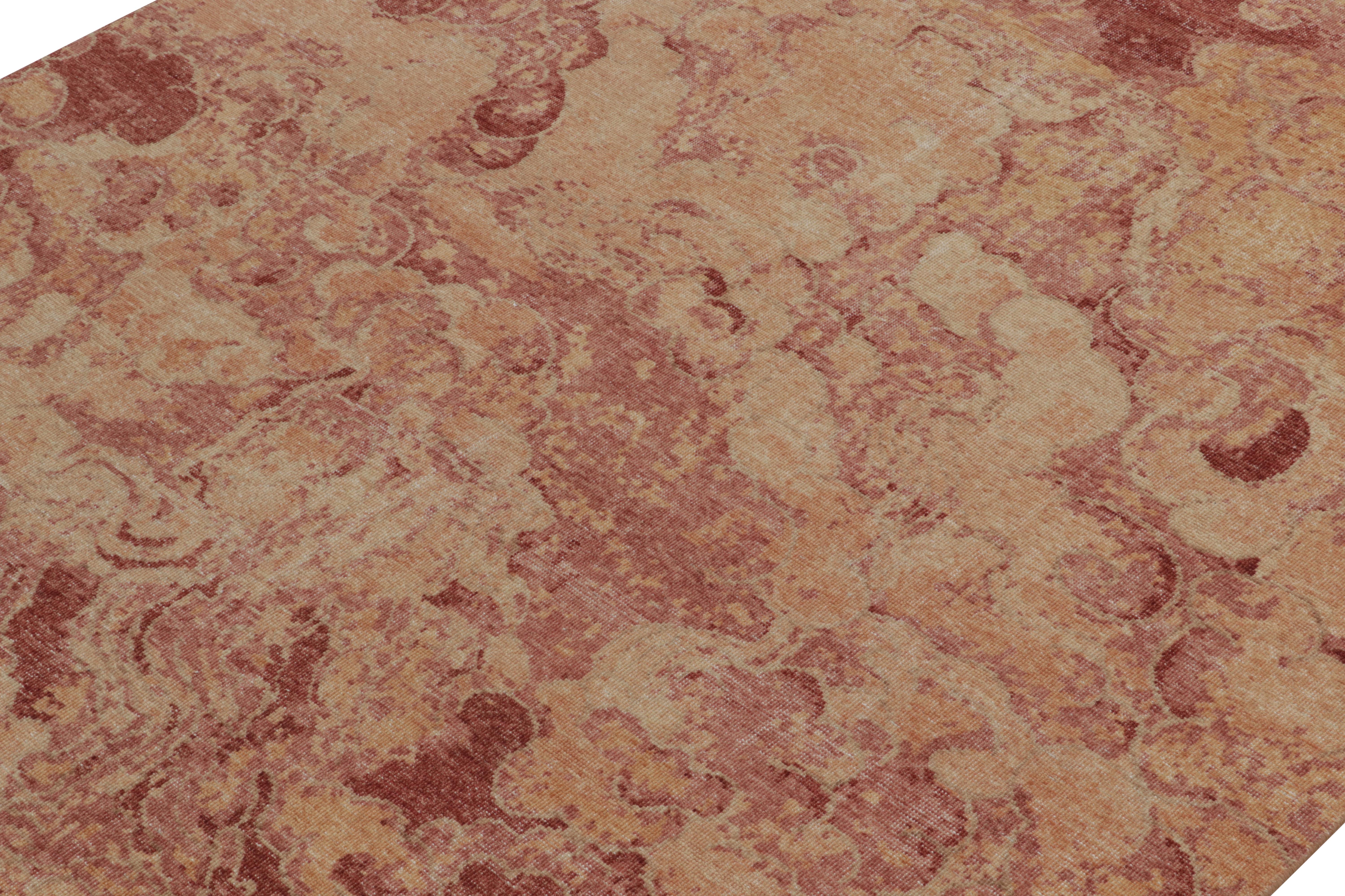 Teppich & Kelim''s Distressed Style Moderner Teppich in Rot & Gold Abstraktes Muster (Handgeknüpft) im Angebot