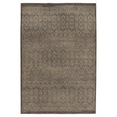 Rug & Kilim’s Distressed Style Rug in Beige-Brown, Aegean Blue Geometric Pattern