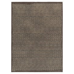 Rug & Kilim’s Distressed Style Rug in Beige-Brown, Aegean Blue Geometric Pattern