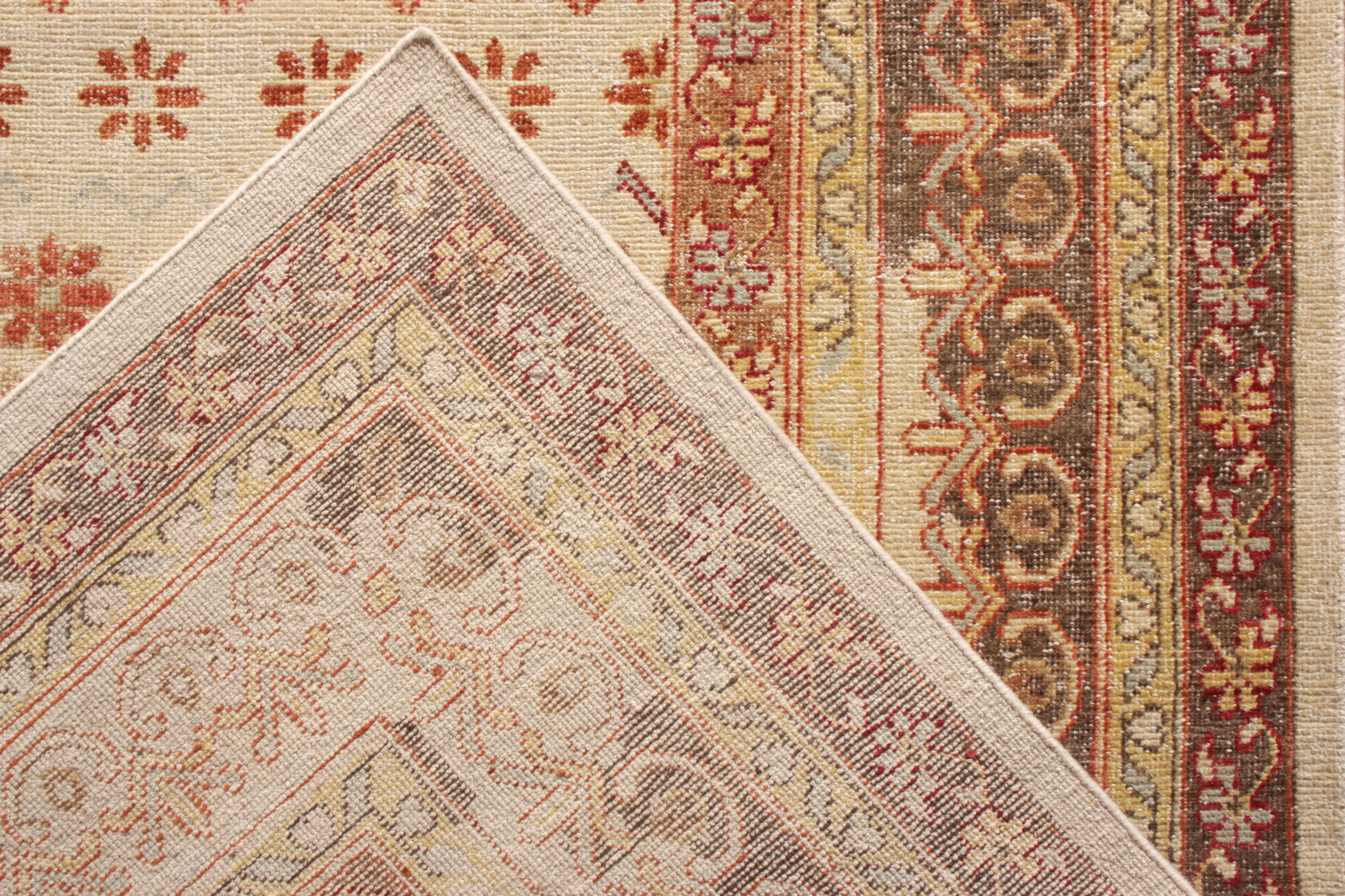 Hand-Knotted Rug & Kilim’s Distressed Style Rug in Beige-Brown and Red Floral Pattern For Sale