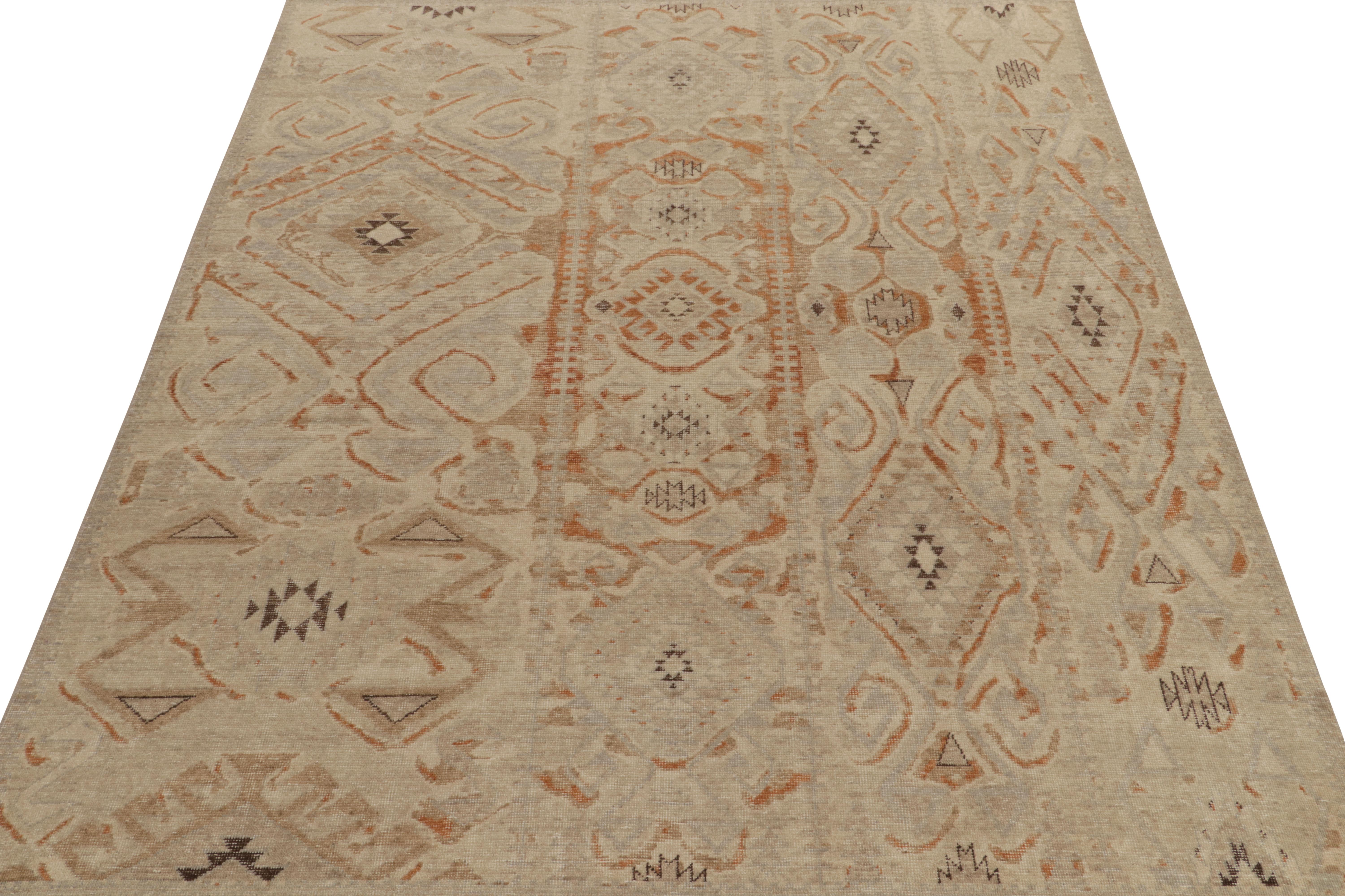 Indian Rug & Kilim’s Distressed Style Rug in Beige-Brown, Blue & Rust Tribal Patterns For Sale