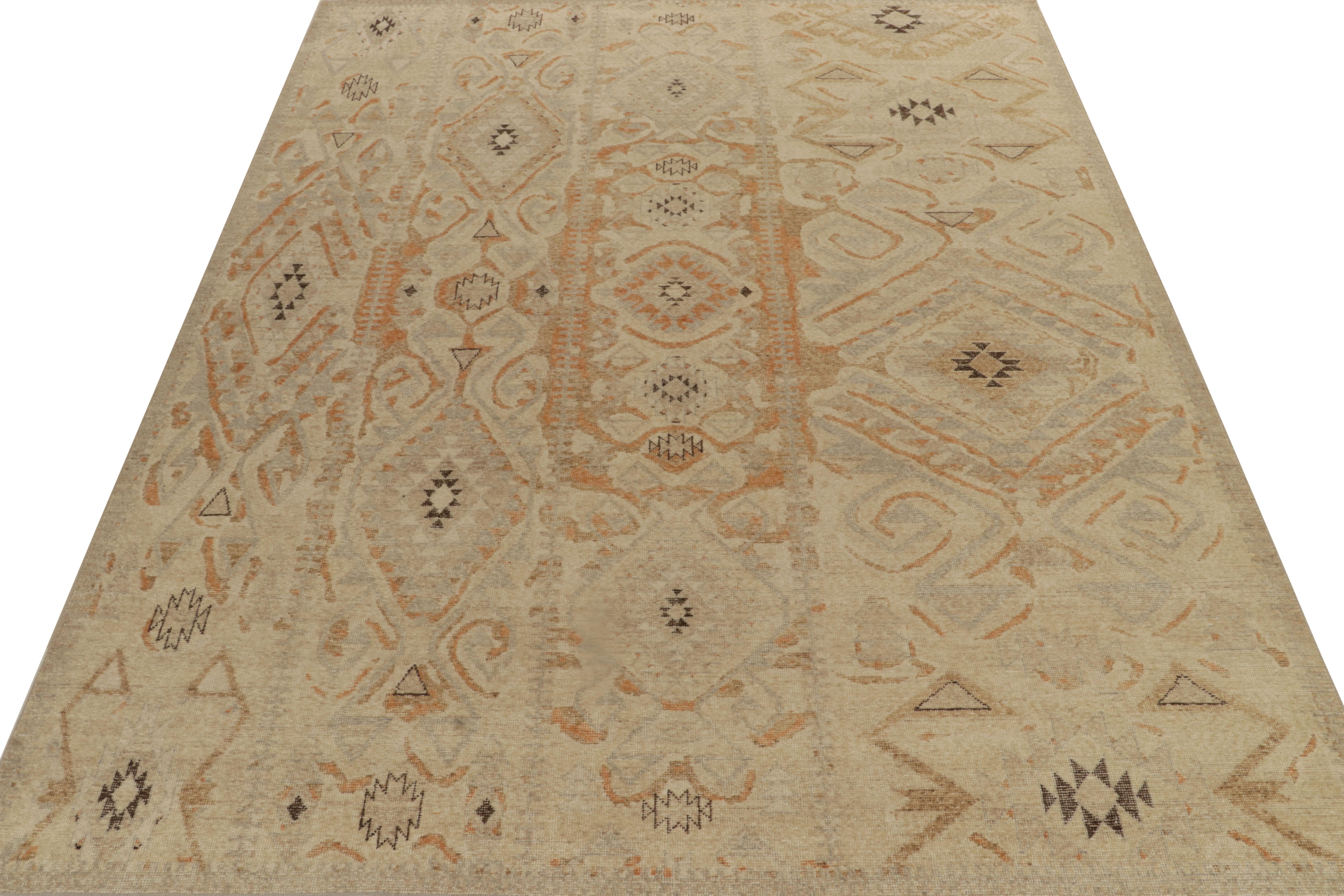 Indian Rug & Kilim’s Distressed Style Rug in Beige-Brown, Blue & Rust Tribal Patterns For Sale