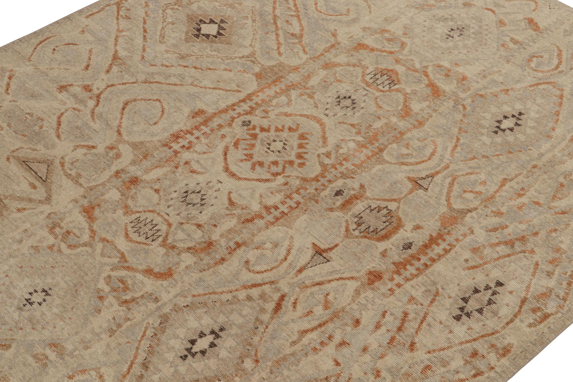Rug & Kilim's Distressed Style Teppich in Beige-Braun, Blau & Rost Tribal-Mustern (Indisch) im Angebot