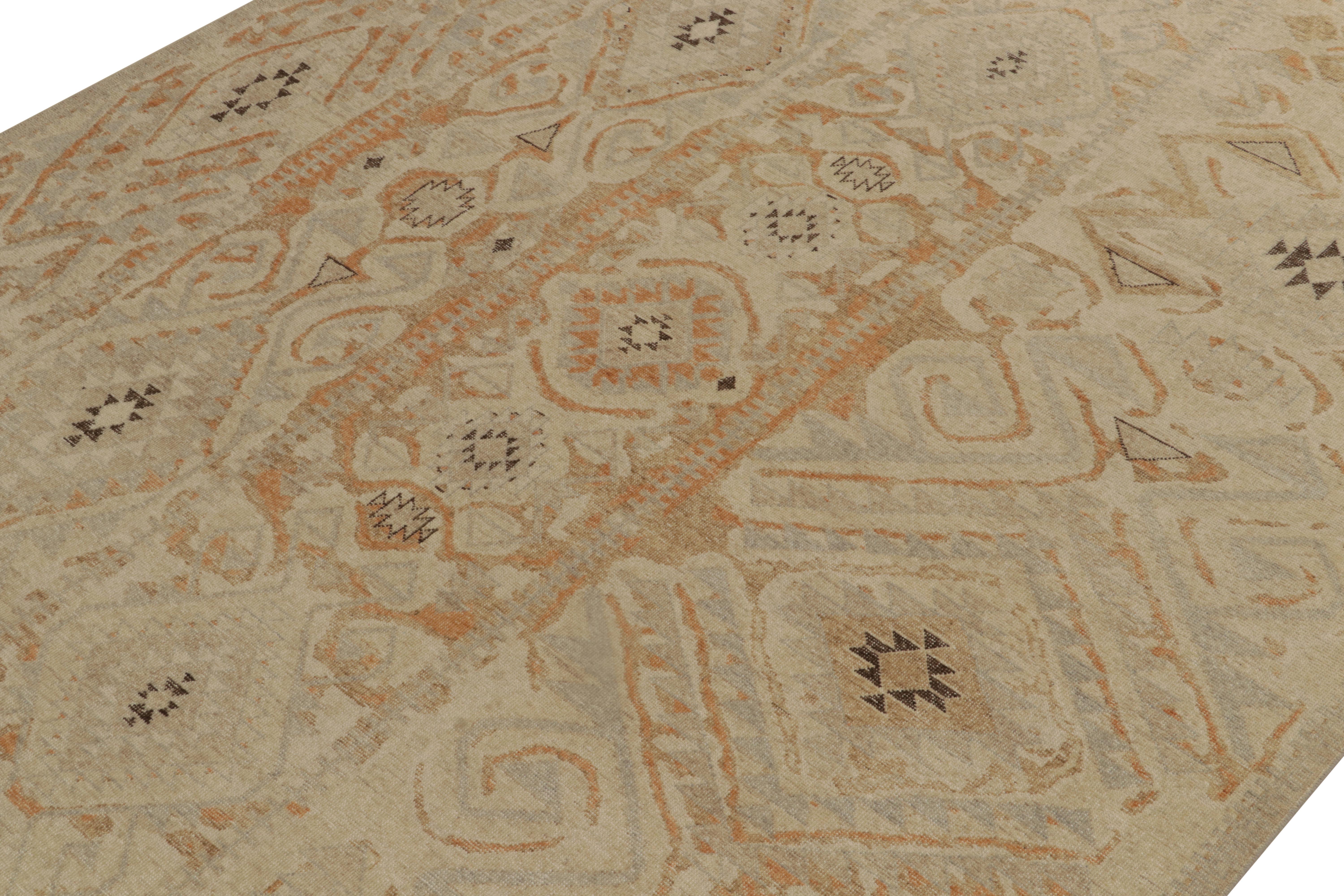 Hand-Knotted Rug & Kilim’s Distressed Style Rug in Beige-Brown, Blue & Rust Tribal Patterns For Sale