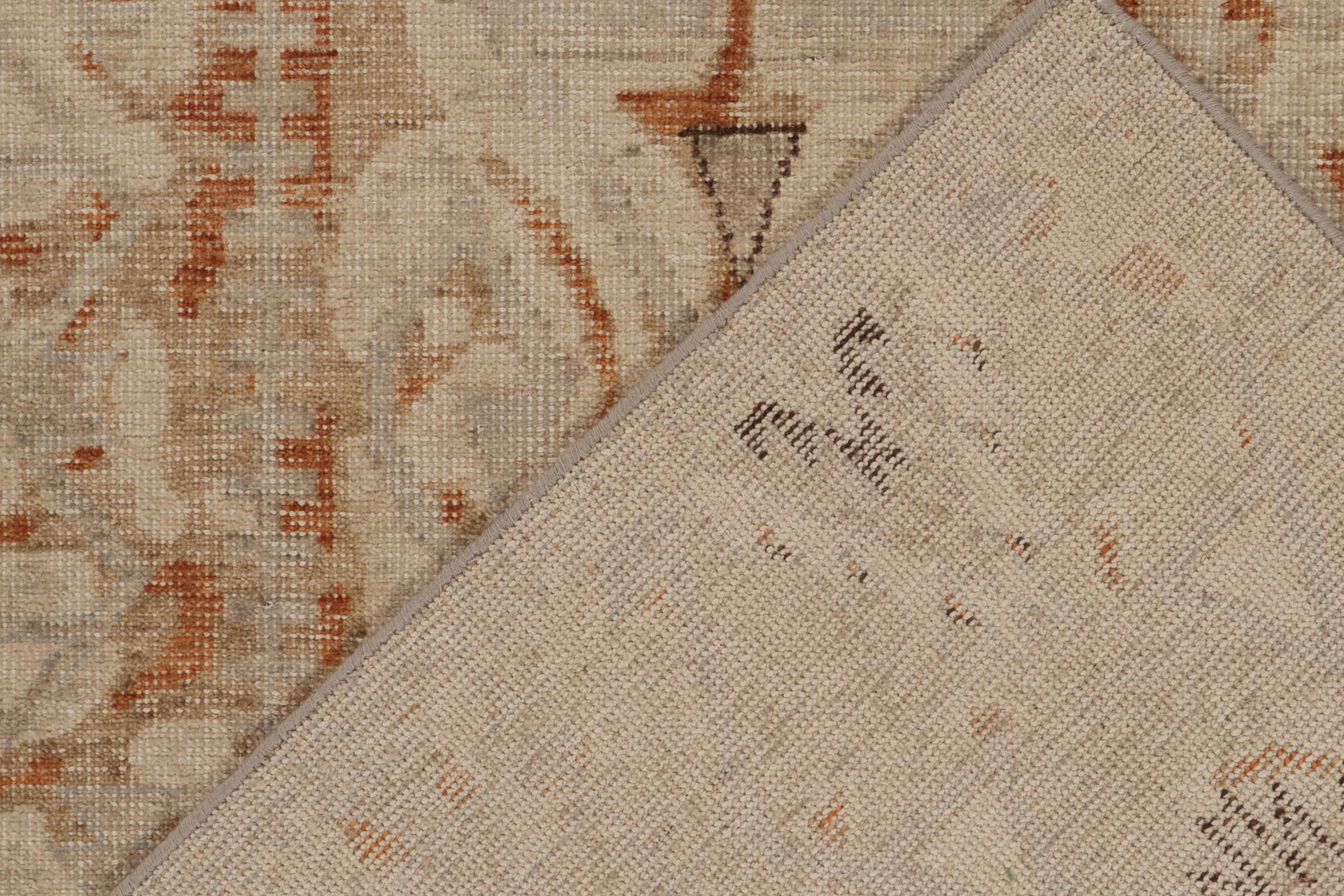 Contemporary Rug & Kilim’s Distressed Style Rug in Beige-Brown, Blue & Rust Tribal Patterns For Sale