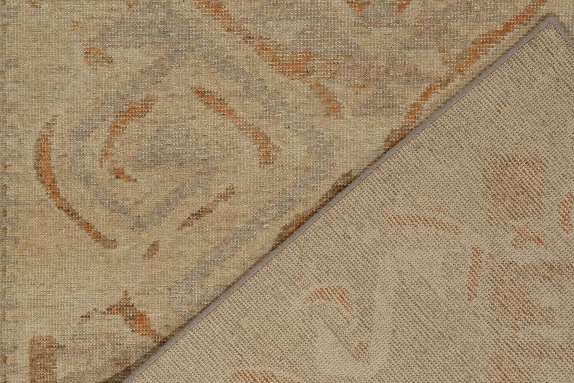 Contemporary Rug & Kilim’s Distressed Style Rug in Beige-Brown, Blue & Rust Tribal Patterns For Sale