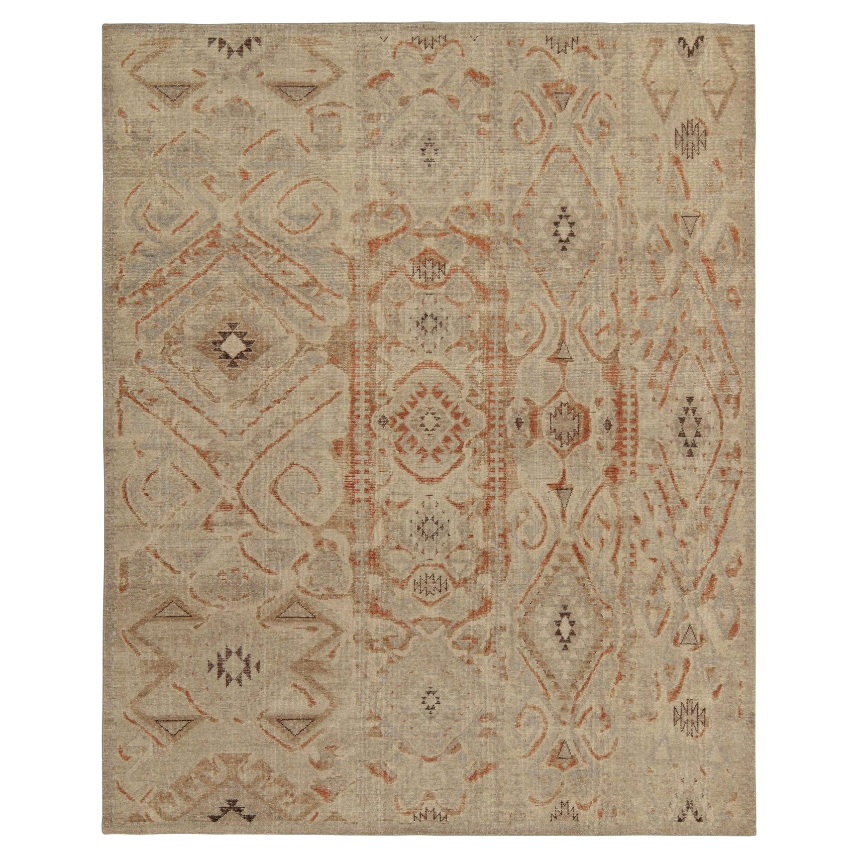Rug & Kilim’s Distressed Style Rug in Beige-Brown, Blue & Rust Tribal Patterns