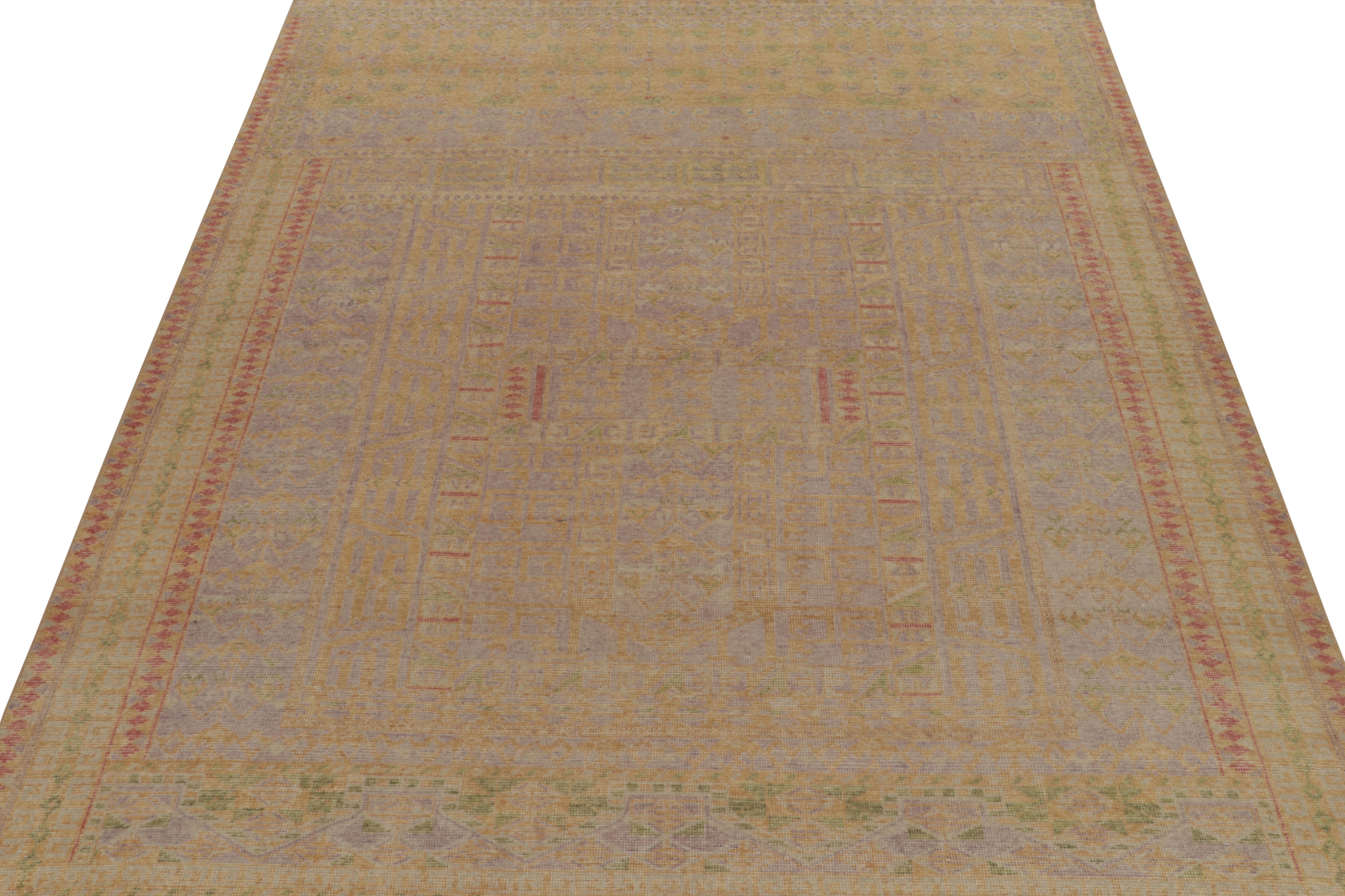 Tribal Rug & Kilim’s Distressed Style Rug in Beige-Brown, Green, Lavender Patterns For Sale