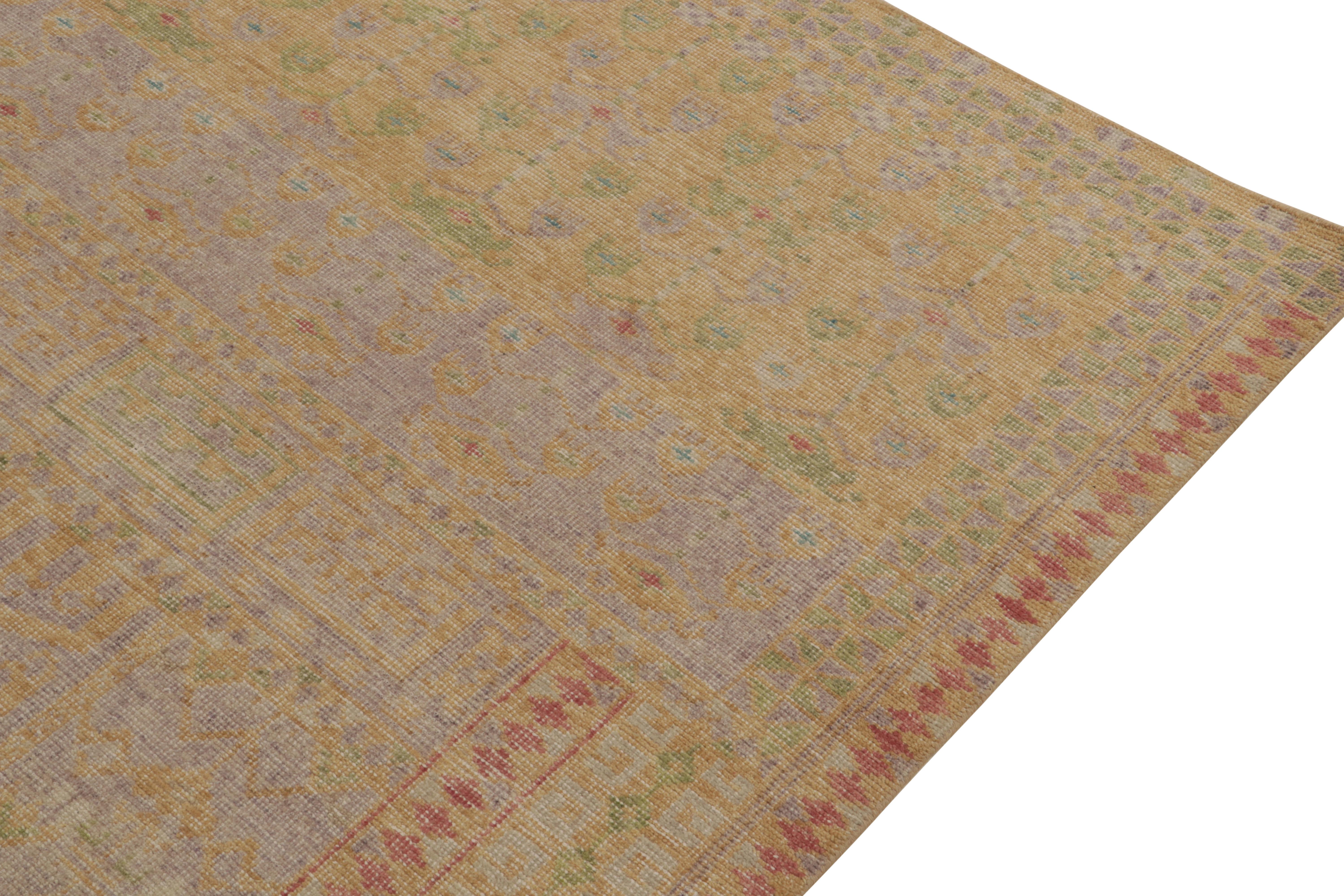 Hand-Knotted Rug & Kilim’s Distressed Style Rug in Beige-Brown, Green, Lavender Patterns For Sale