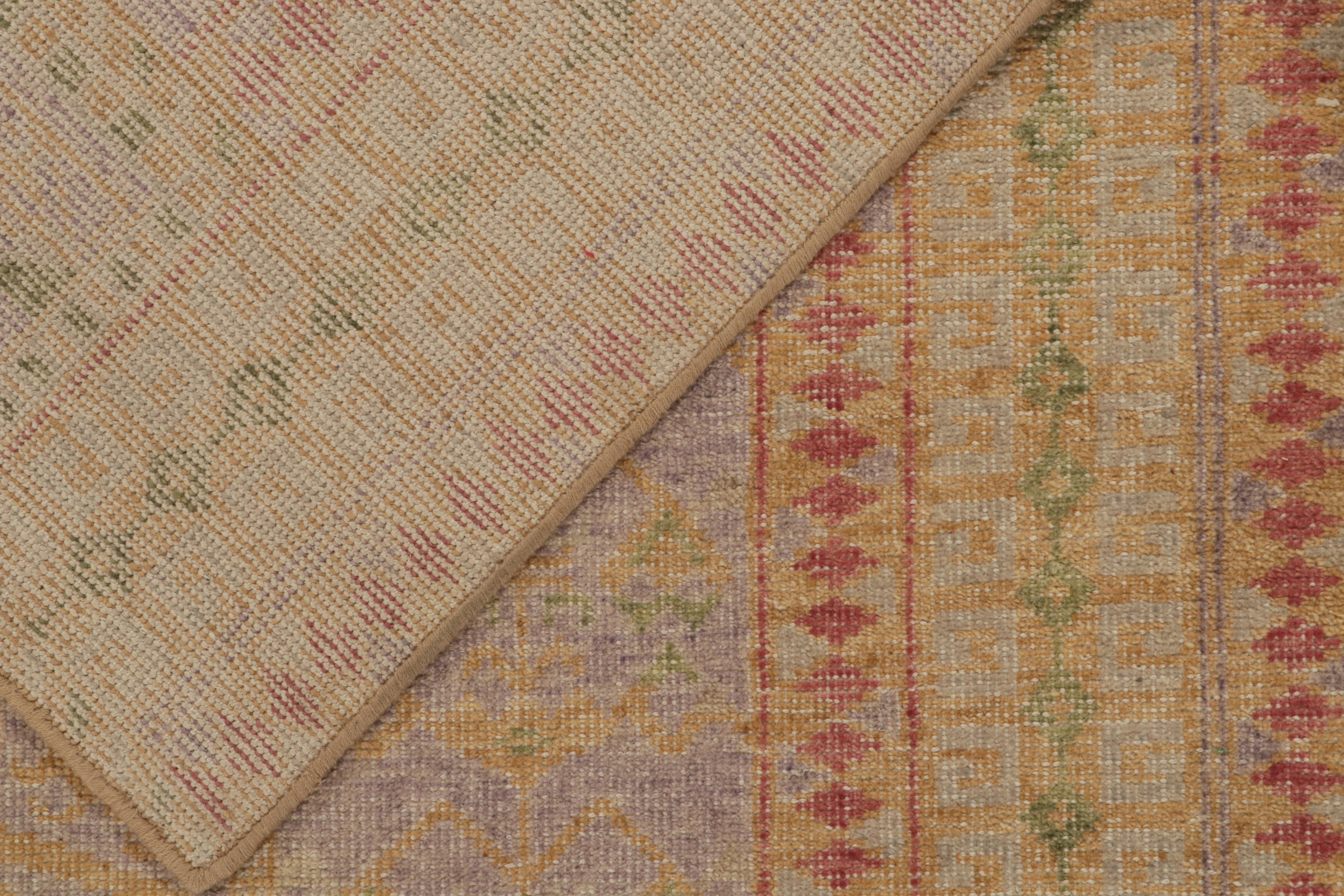Contemporary Rug & Kilim’s Distressed Style Rug in Beige-Brown, Green, Lavender Patterns For Sale