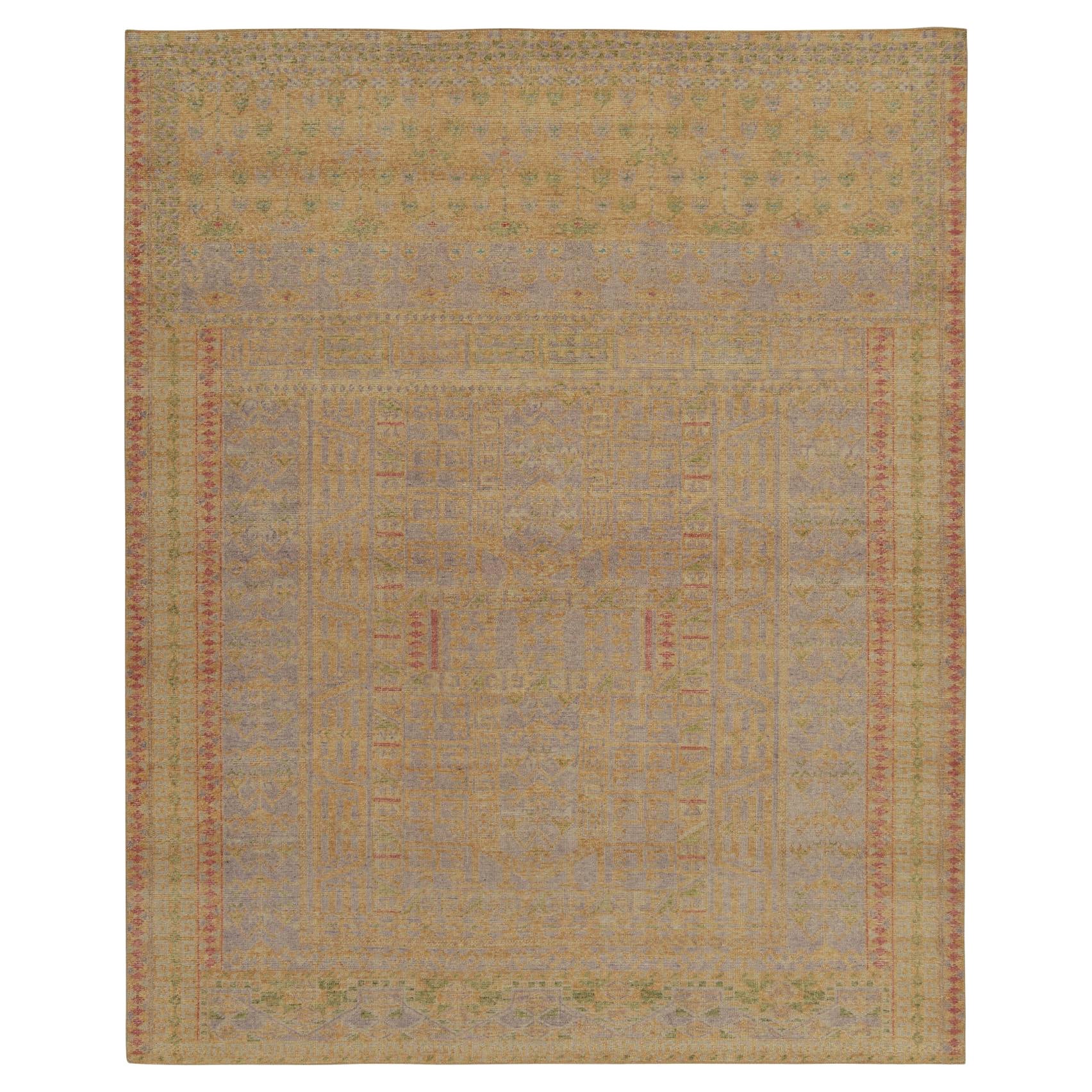 Rug & Kilim’s Distressed Style Rug in Beige-Brown, Green, Lavender Patterns For Sale