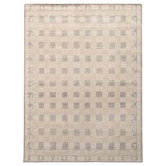 Rug & Kilim’s Distressed Style Rug in Beige-Brown, Purple Geometric Pattern