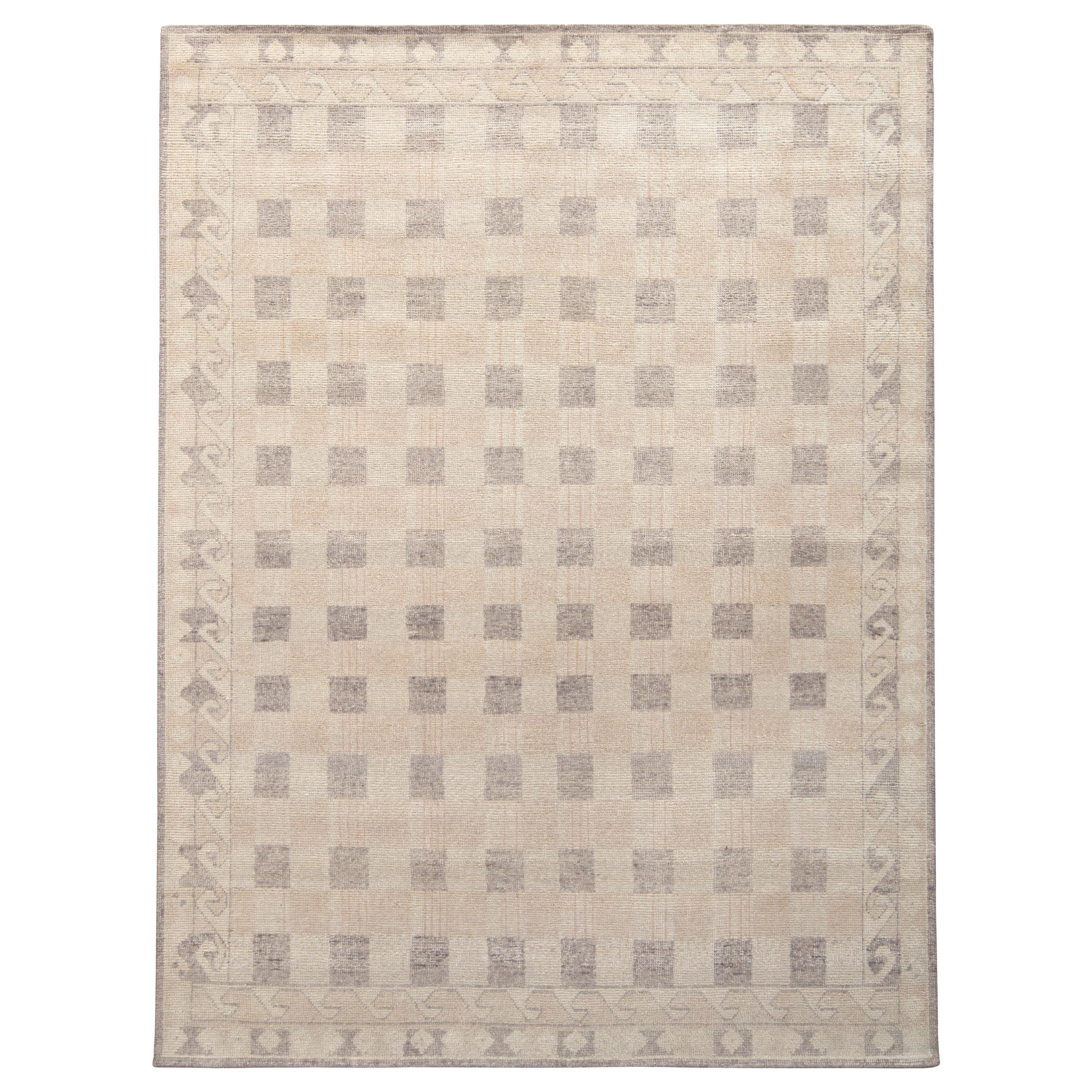 Rug & Kilim - Tappeto in stile Distressed in beige-marrone, motivo geometrico viola