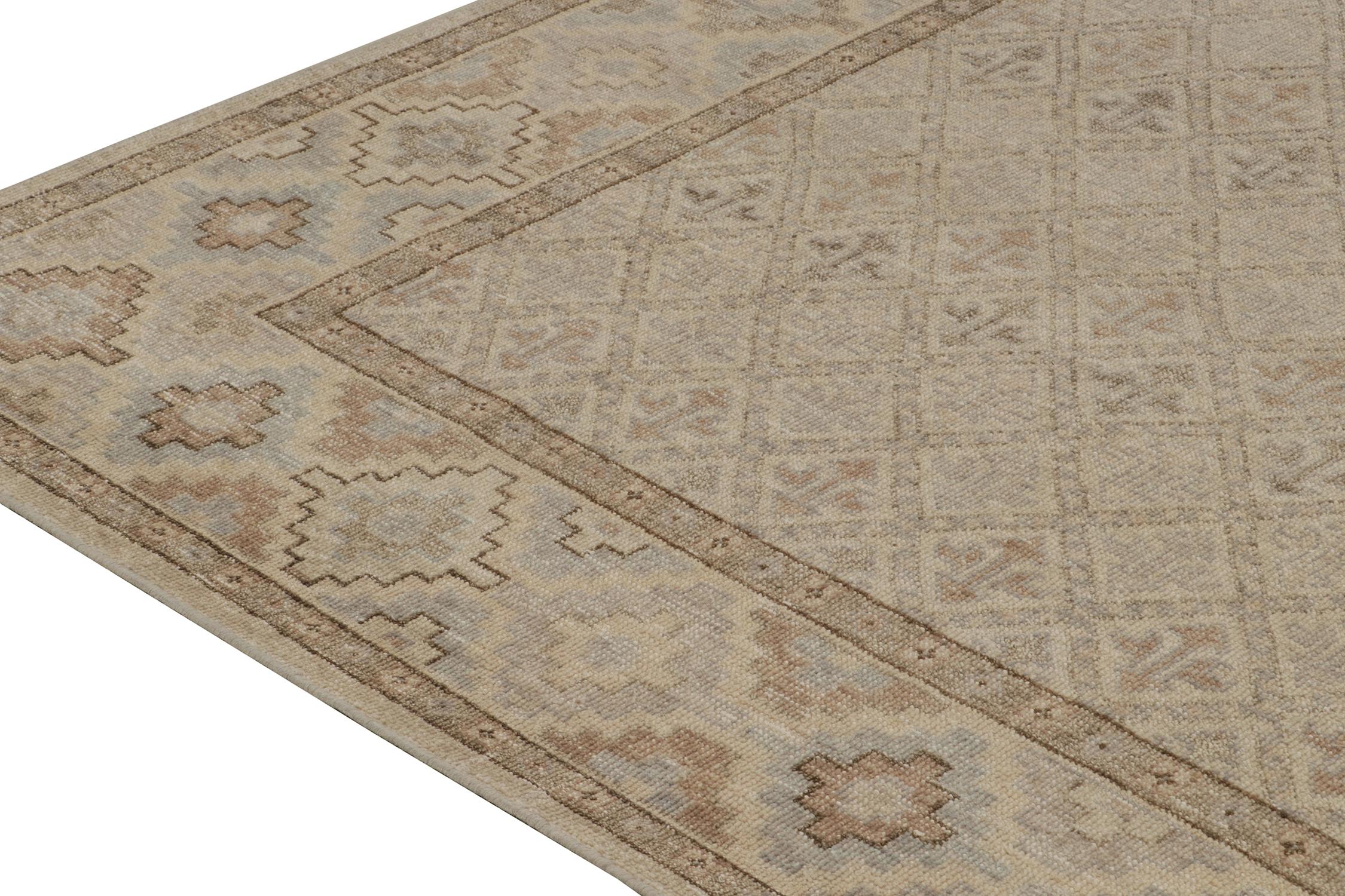 Rug & Kilim’s Distressed style Rug in Beige, Gray and Blue Geometric Pattern In New Condition For Sale In Long Island City, NY