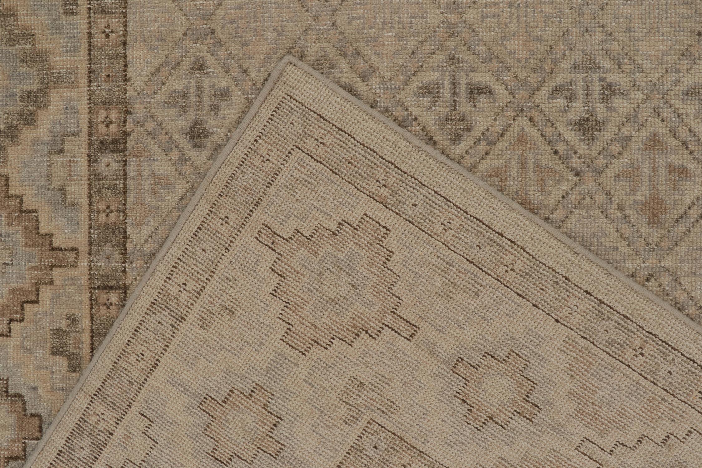 Wool Rug & Kilim’s Distressed Rug In Beige, Gray And Blue Geometric Pattern For Sale