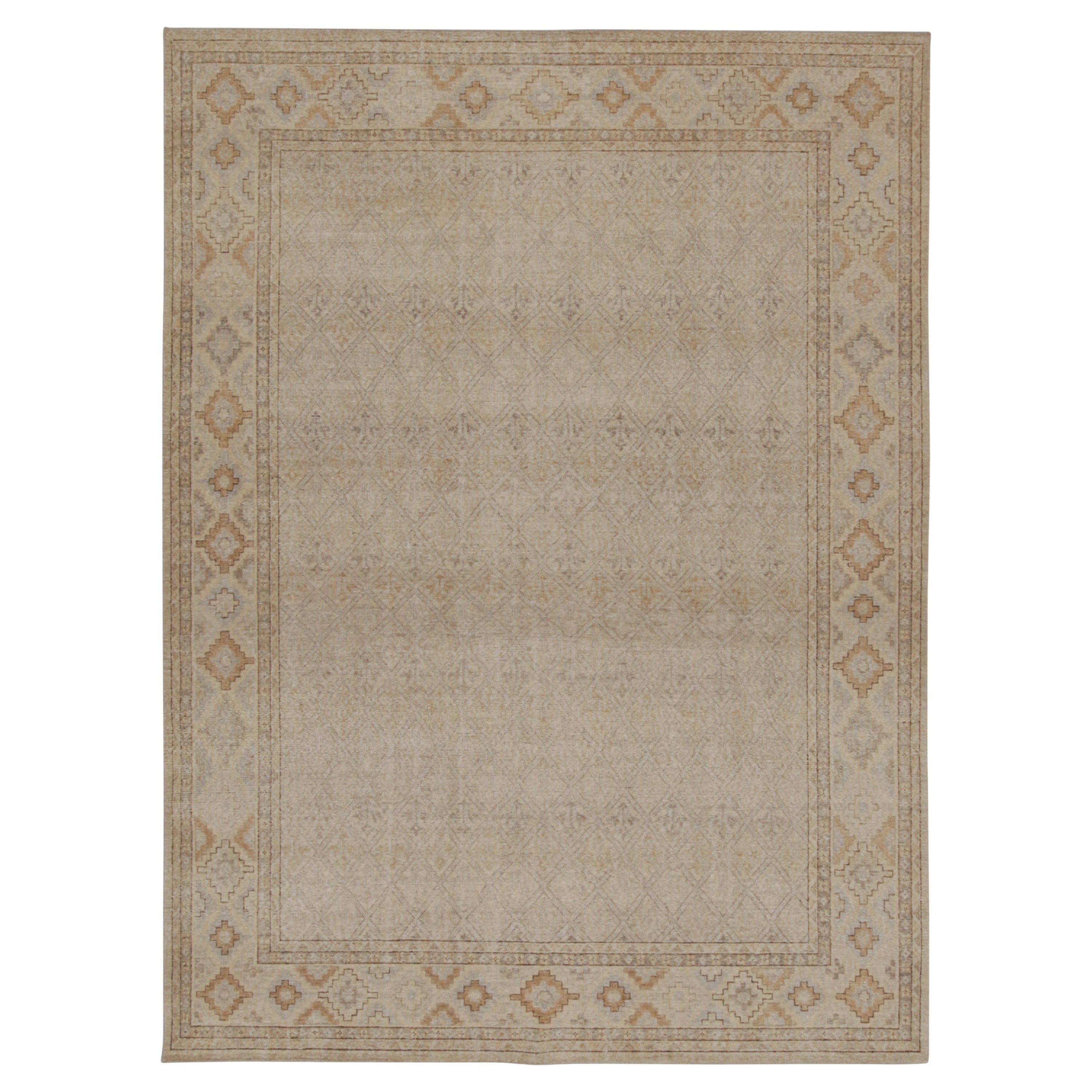 Rug & Kilim - Tappeto in stile Distressed con motivo geometrico beige, grigio e blu