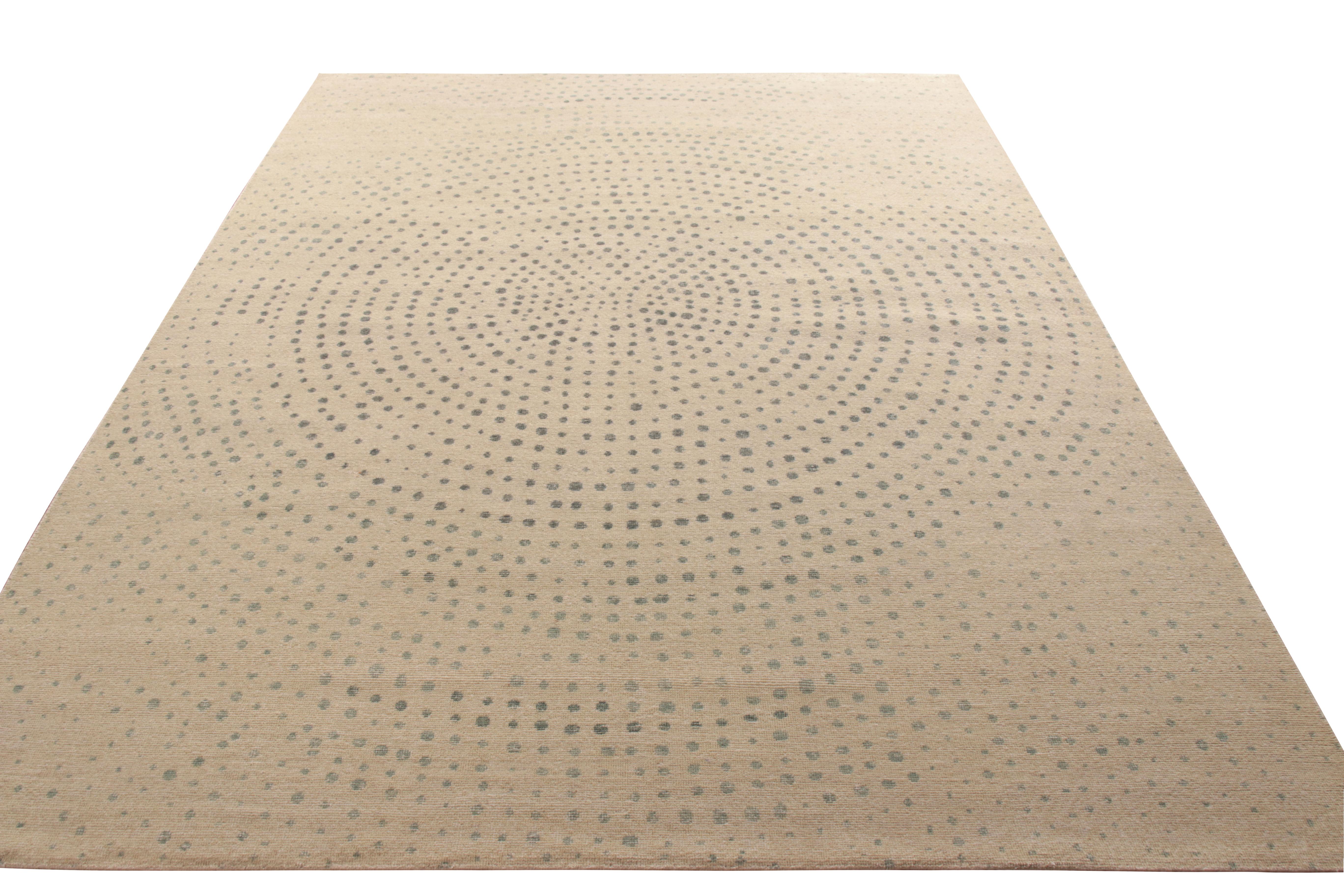 Redefining the language of style, Rug & Kilim presents a distinguished 9 x 12 addition to the Homage Collection. Hand knotted in wool, an engaging piece from our signature dot pattern styles in gray sits beautifully in beige-brown with this