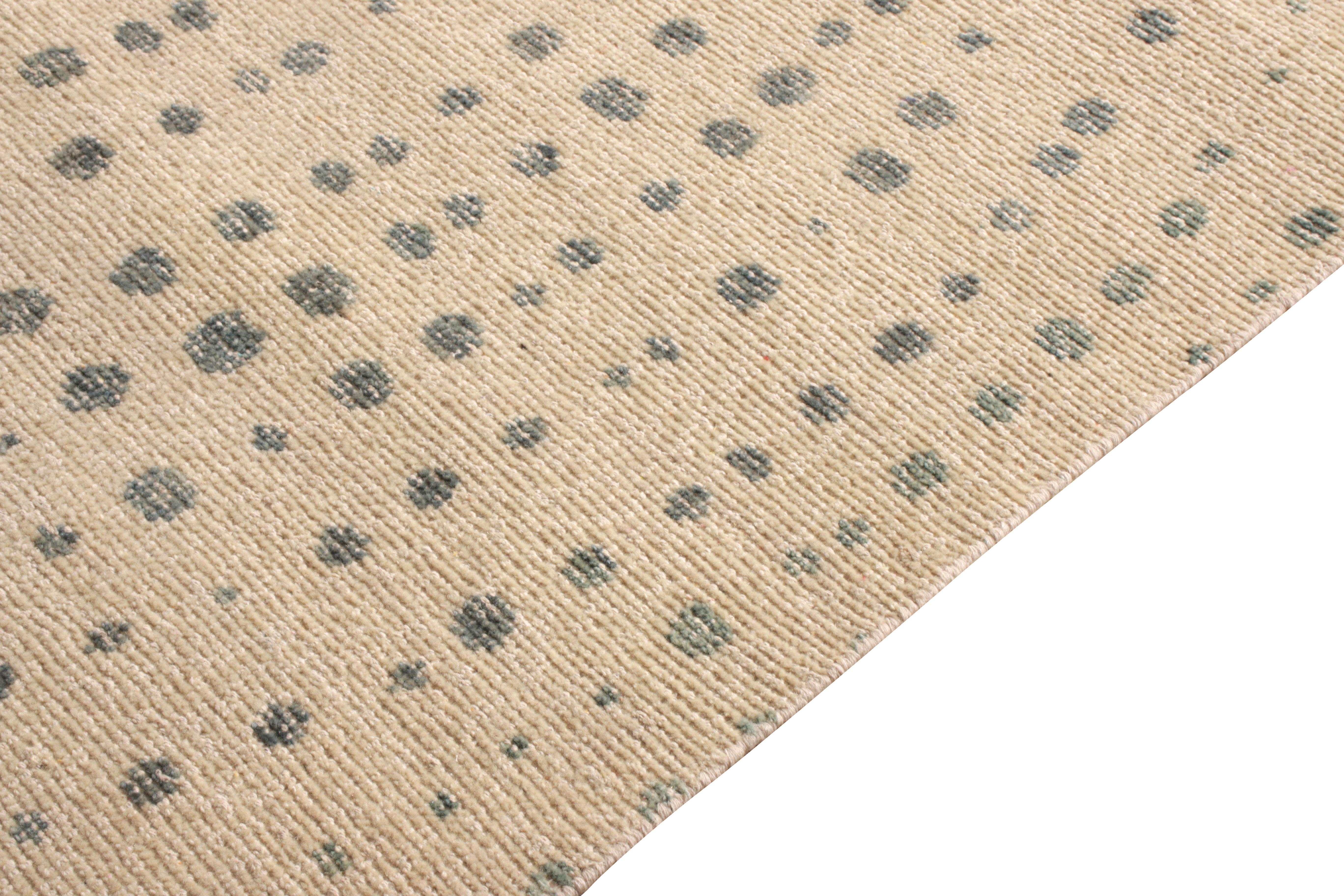 Indian Rug & Kilim’s Distressed Style Rug in Beige, Gray Dots Pattern For Sale