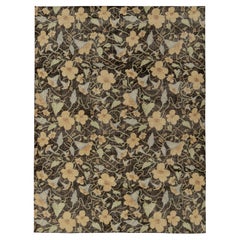 Rug & Kilim's Distressed Style Rug in Black, Blue, Gold Floral Pattern