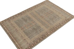 Rug & Kilim’s Distressed Style Rug in Blue and Beige-Brown Ensi Patterns