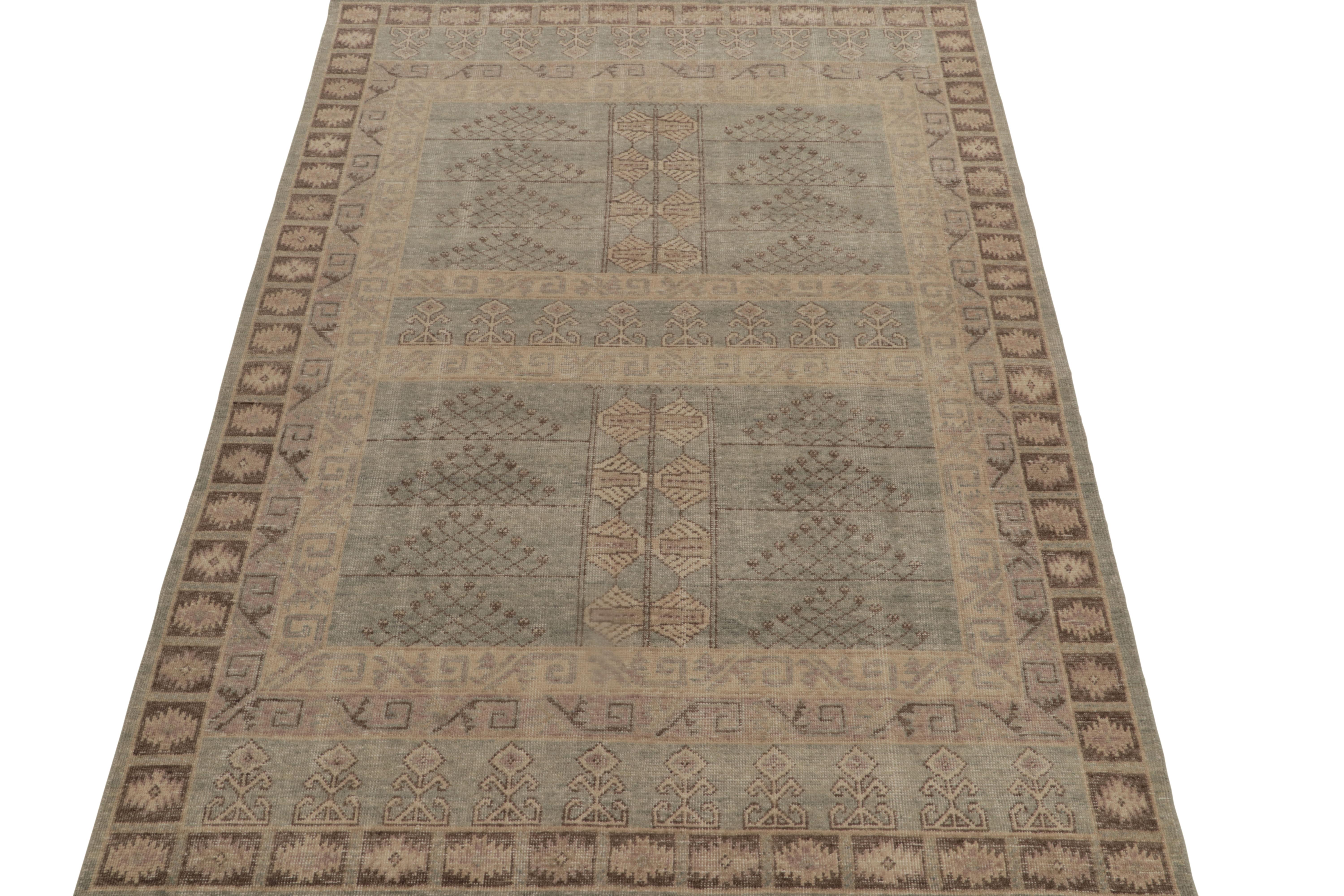Other Rug & Kilim’s Distressed Style Rug in Blue and Beige-Brown Ensi Patterns For Sale