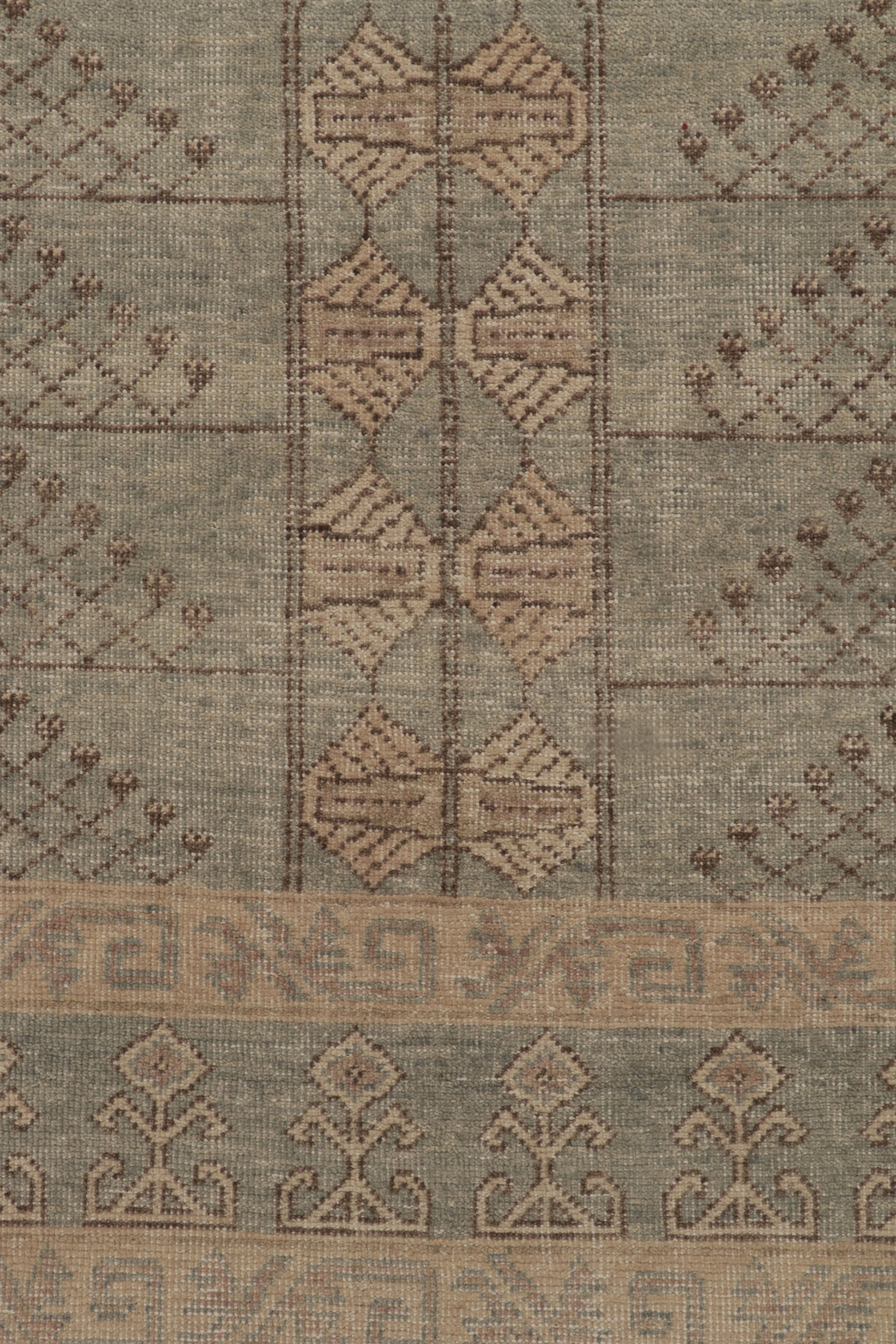 Hand-Knotted Rug & Kilim’s Distressed Style Rug in Blue and Beige-Brown Ensi Patterns For Sale