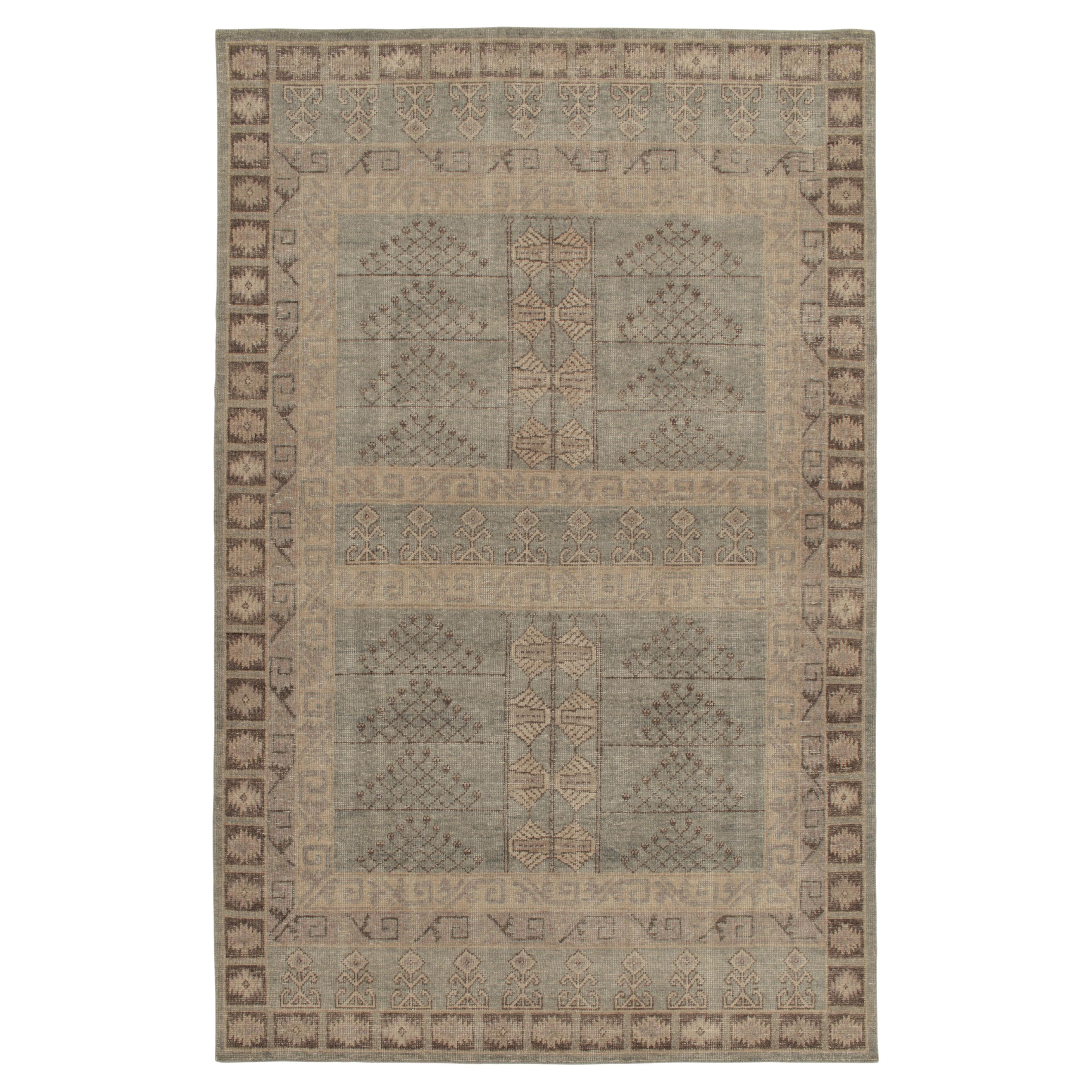 Rug & Kilim’s Distressed Style Rug in Blue and Beige-Brown Ensi Patterns