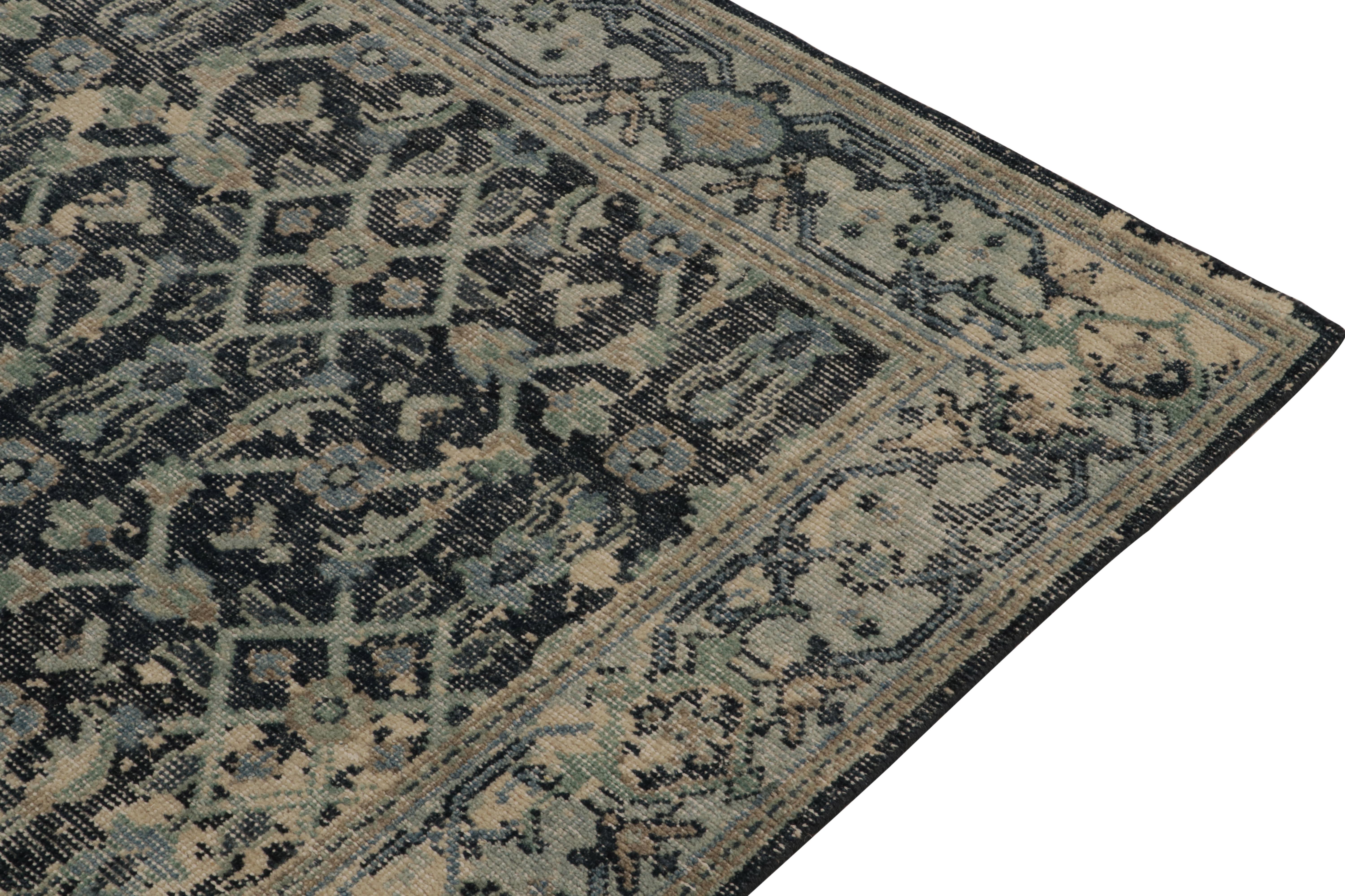 Rug & Kilim’s Distressed Style Rug in Blue and Beige Herati Pattern In New Condition For Sale In Long Island City, NY