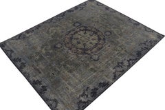 Rug & Kilim’s Distressed Style Rug in Blue and Gray Medallion Pattern