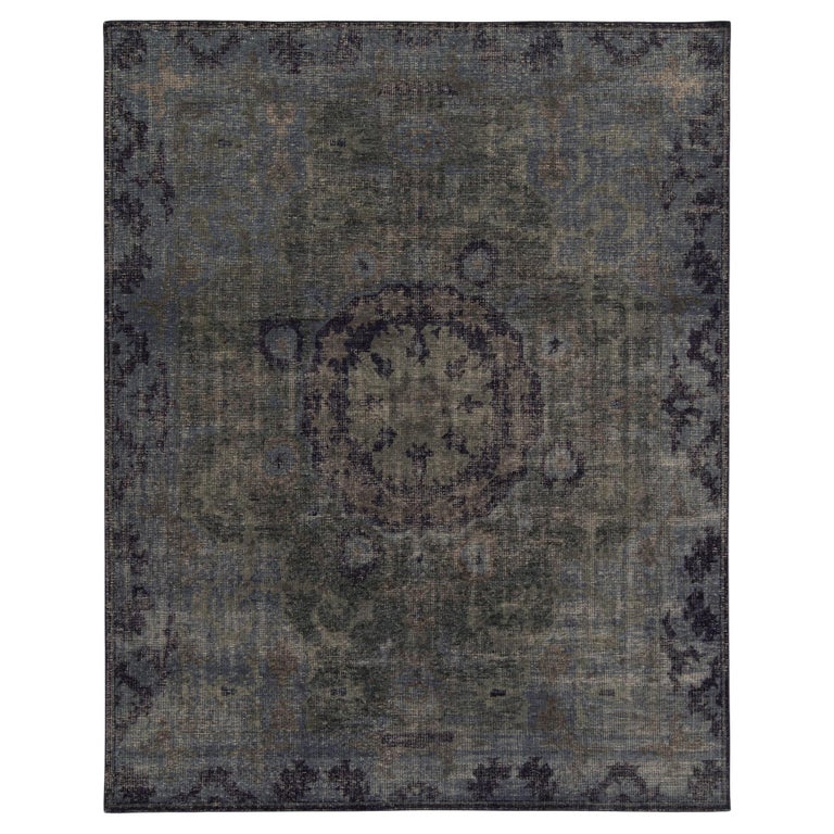 Rug and Kilim’s Distressed Style Rug in Blue and Gray Medallion Pattern ...