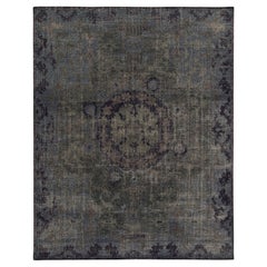 Rug & Kilim’s Distressed Style Rug in Blue and Gray Medallion Pattern