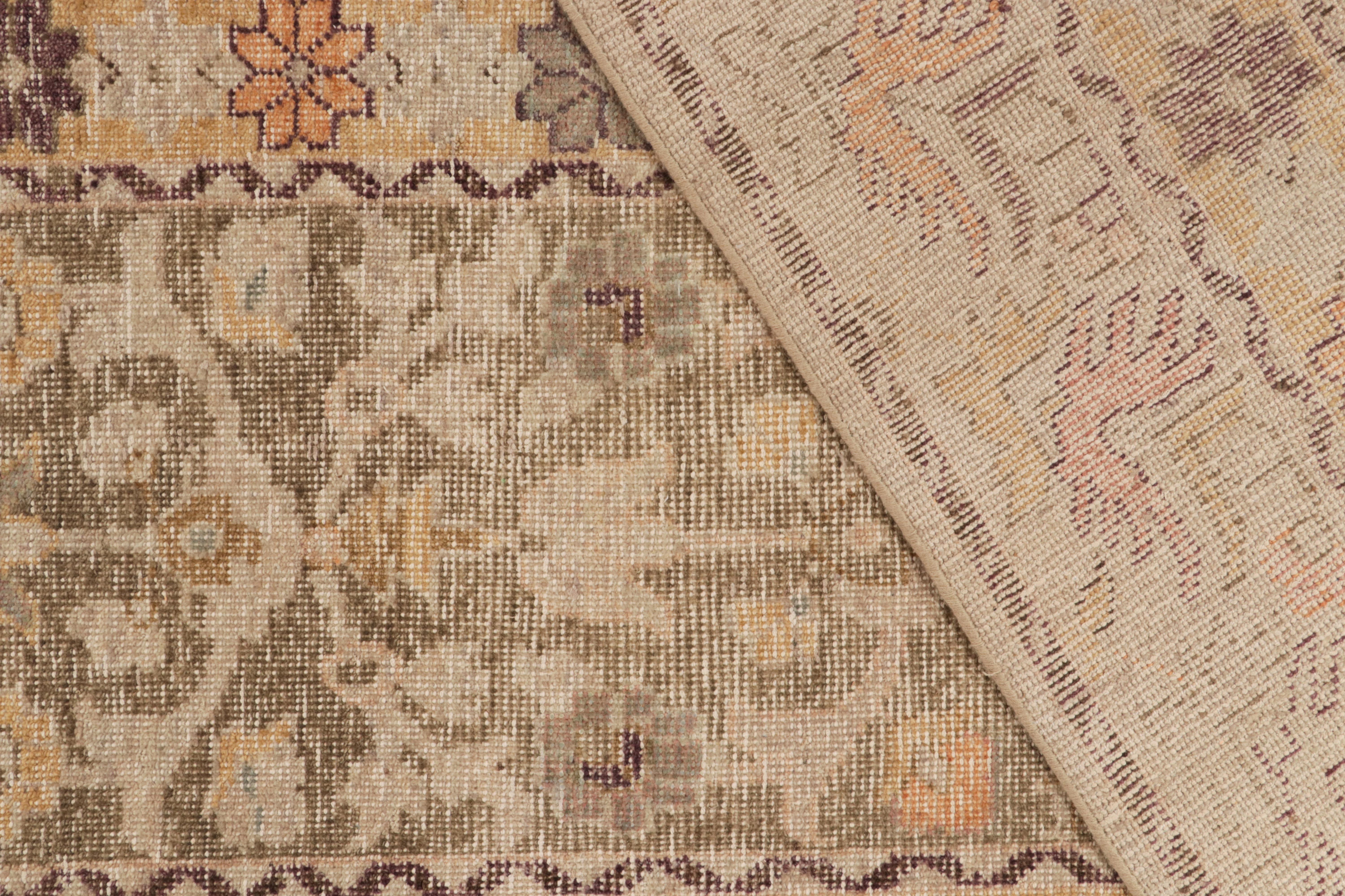 Rug & Kilim's Distressed Style Rug in Blue, Beige-Brown Floral Pattern In New Condition For Sale In Long Island City, NY