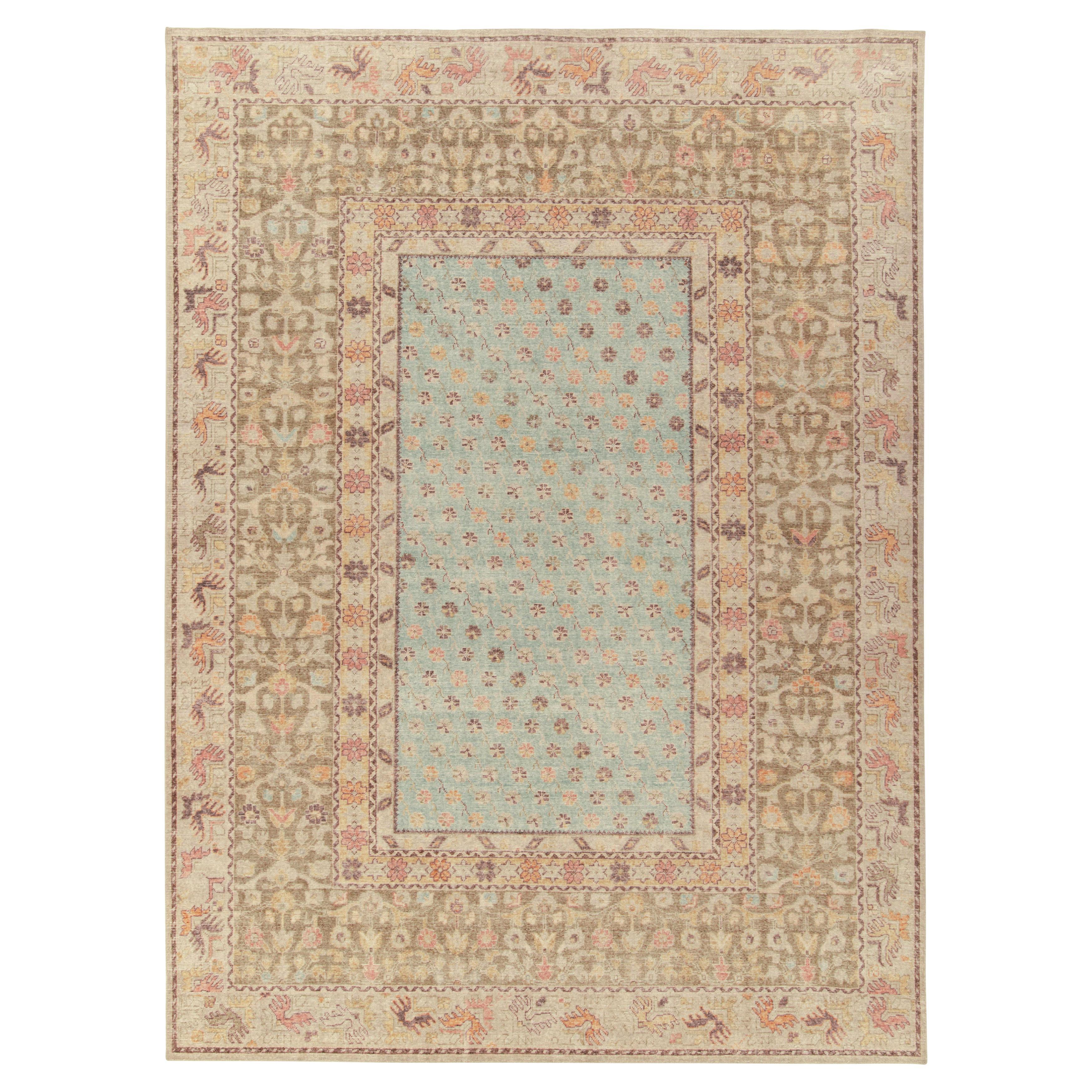 Alfombra de estilo desgastado Rug & Kilim en azul y estampado floral beige-marrón
