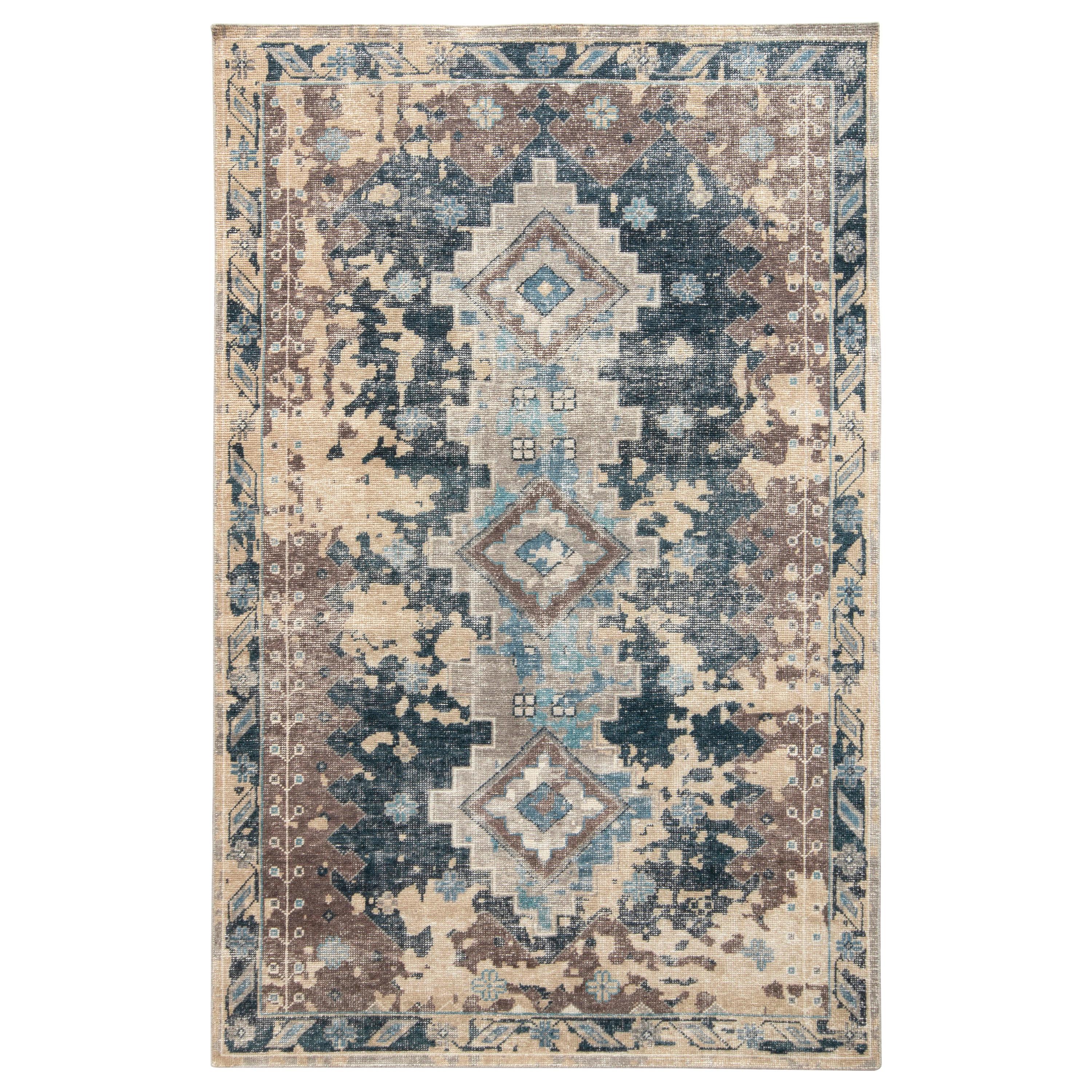 Alfombra de estilo desgastado Rug & Kilim en azul y estampado geométrico beige-marrón