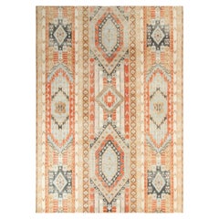 Rug & Kilim’s Distressed Style Rug in Blue, Grey Geometric Pattern