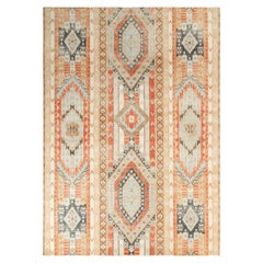 Rug & Kilim’s Distressed Style Rug in Blue, Grey Geometric Pattern