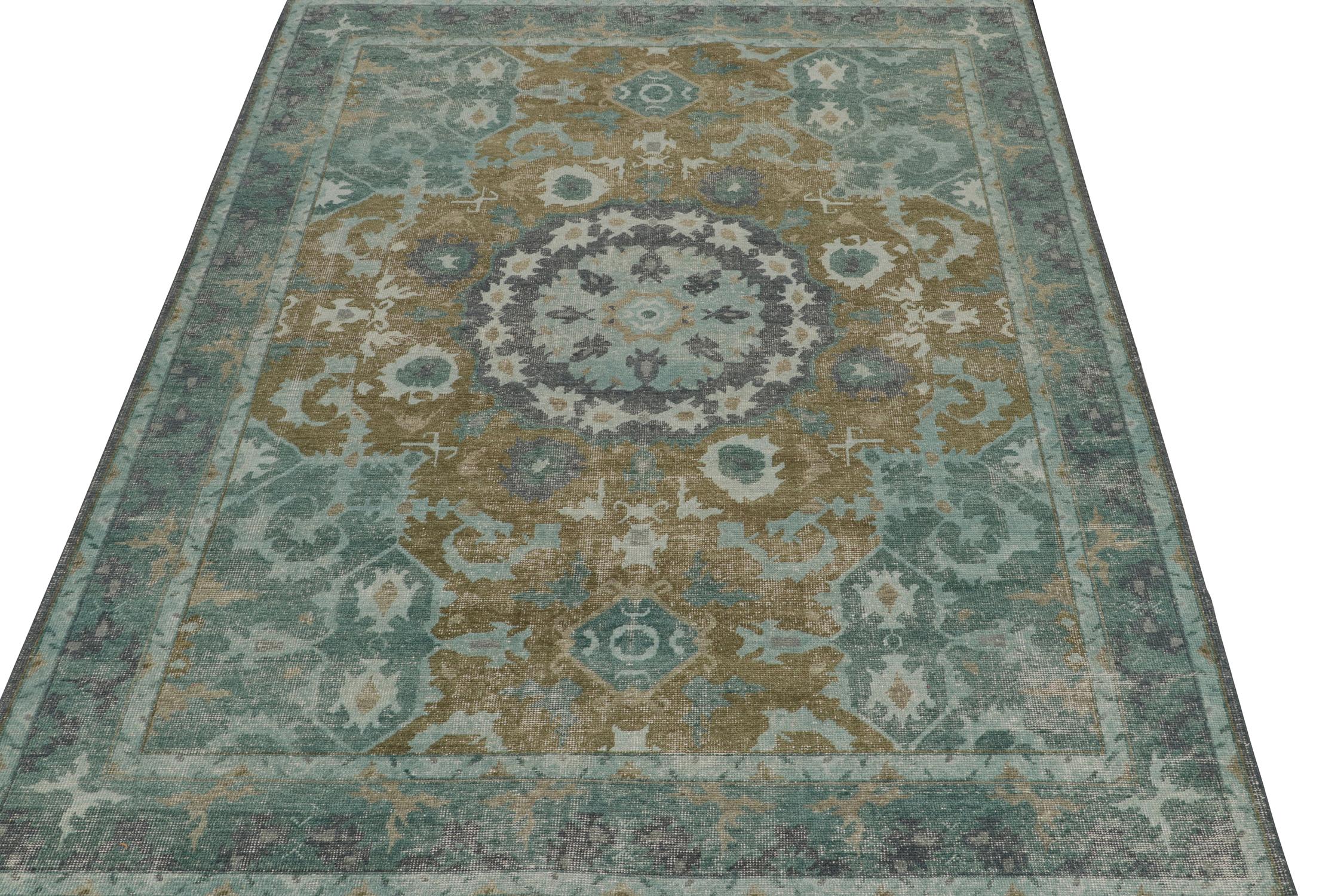 Indian Rug & Kilim’s Distressed style Rug in Blue Medallion Pattern For Sale