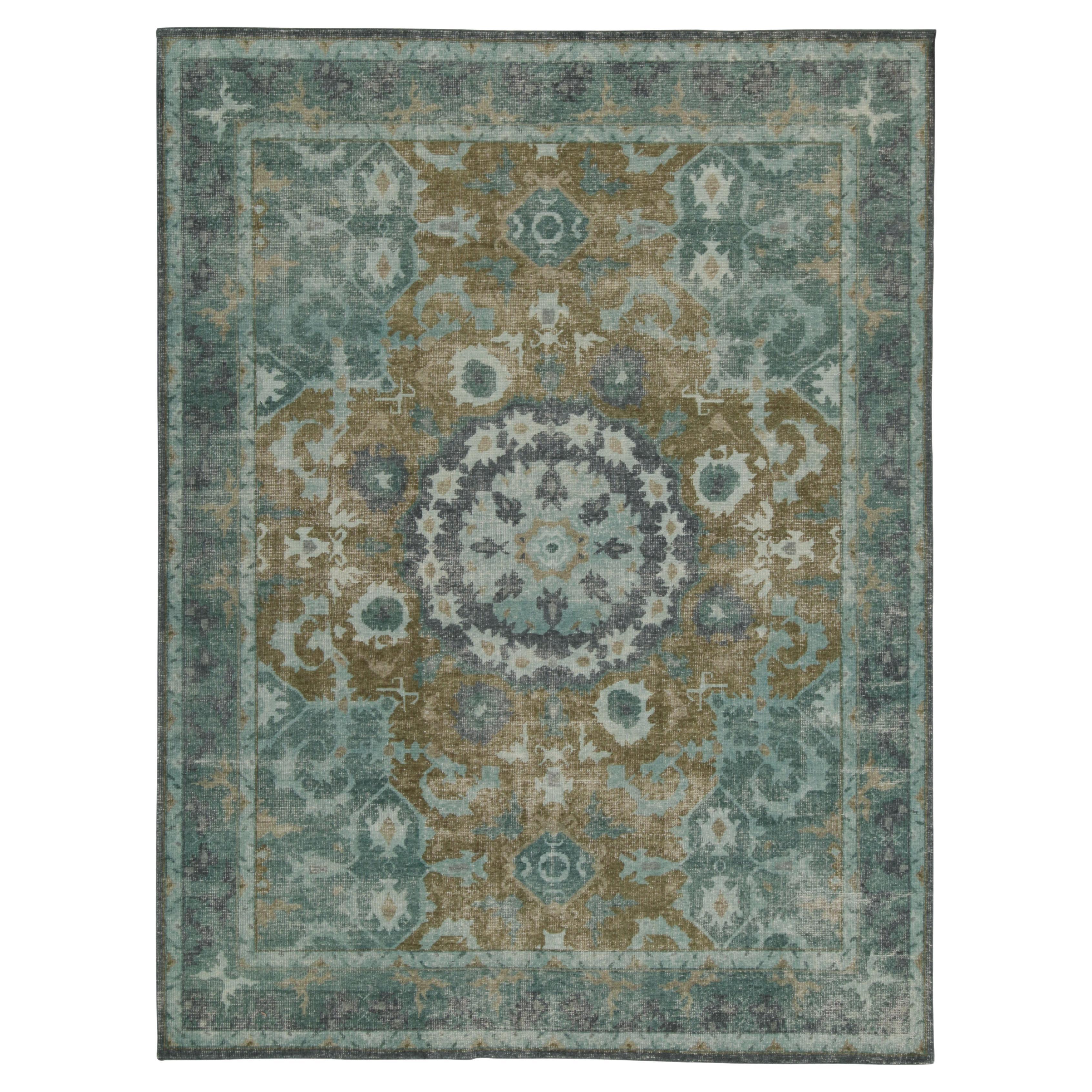 Rug & Kilim’s Distressed style Rug in Blue Medallion Pattern For Sale