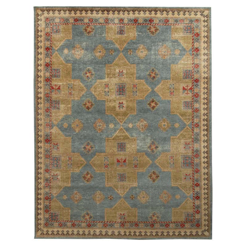 Distressed Style Rug in Green, Blue and Gold Floral Pattern by Rug and ...