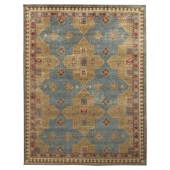 Rug & Kilim’s Distressed Style Rug in Green and Blue Geometric pattern