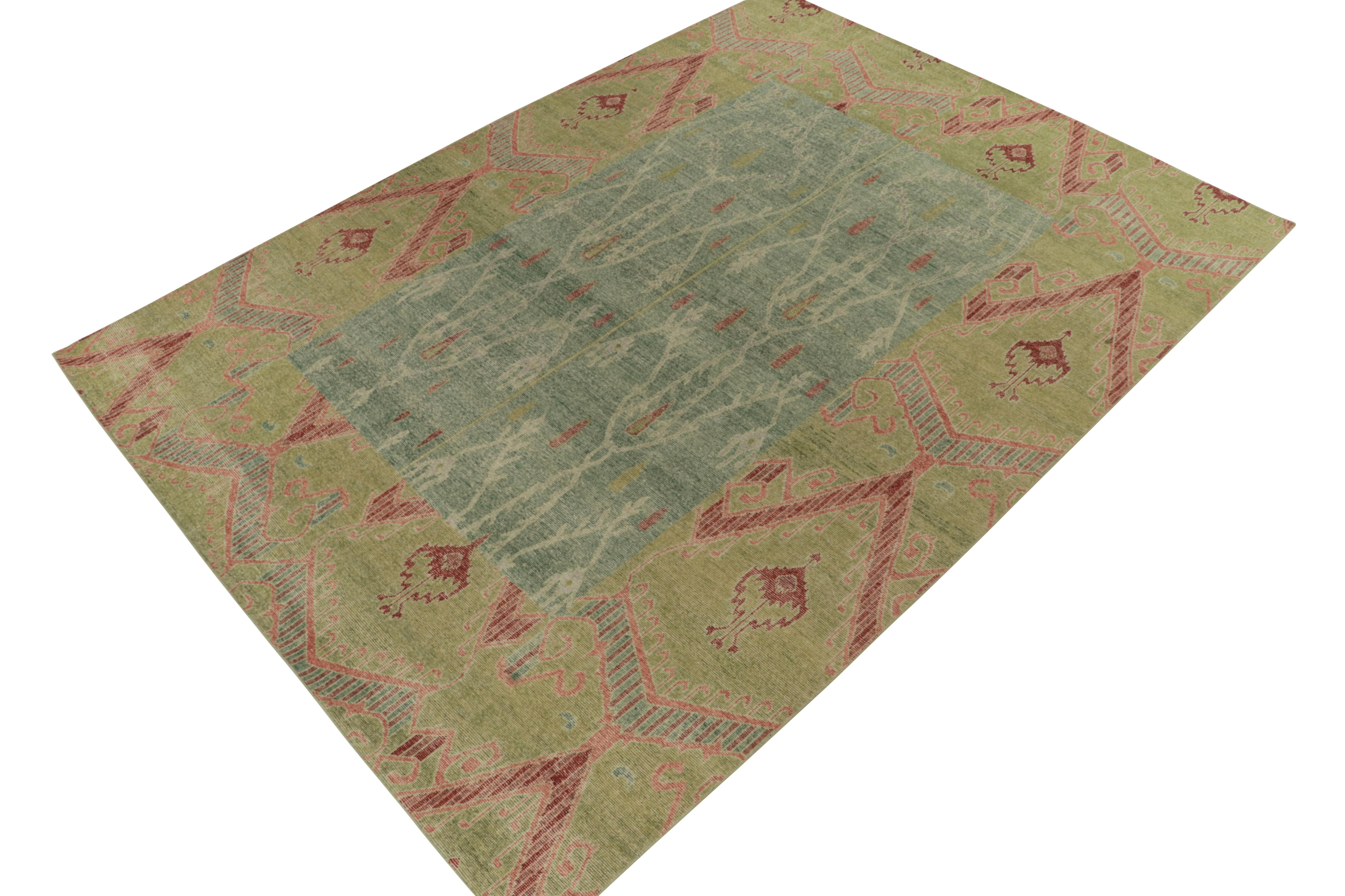 A gorgeous 9x12 hand-knotted wool rug from Rug & Kilim’s Homage Collection—a bold textural encyclopedia of iconic patterns and styles. 

This classic inspiration marks a 19th century Uzbekistani take on kats patterns in bold, warm colors of green,