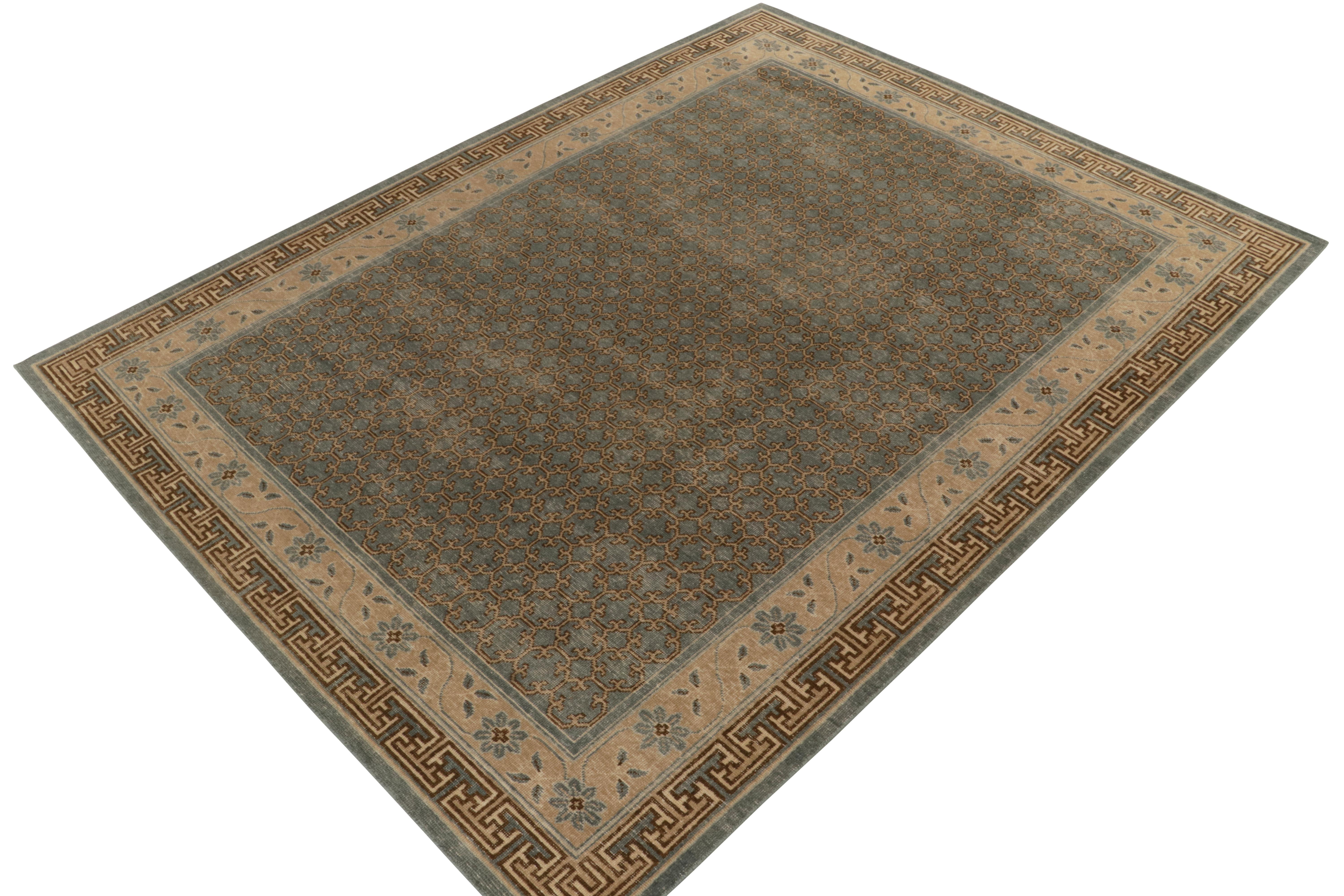 An elegant 9x12 hand-knotted wool rug from Rug & Kilim’s Homage Collection—a bold textural encyclopedia of venerated patterns and styles. 

The classic frame stands inspired by antique Khotan Samarkand rugs of the early 20th century, enjoying a