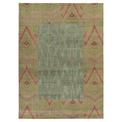 Rug & Kilim’s Distressed Style Rug in Green, Blue and Red Ikats Pattern