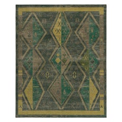 Rug & Kilim’s Distressed Style Rug in Green & Brown Geometric Patterns